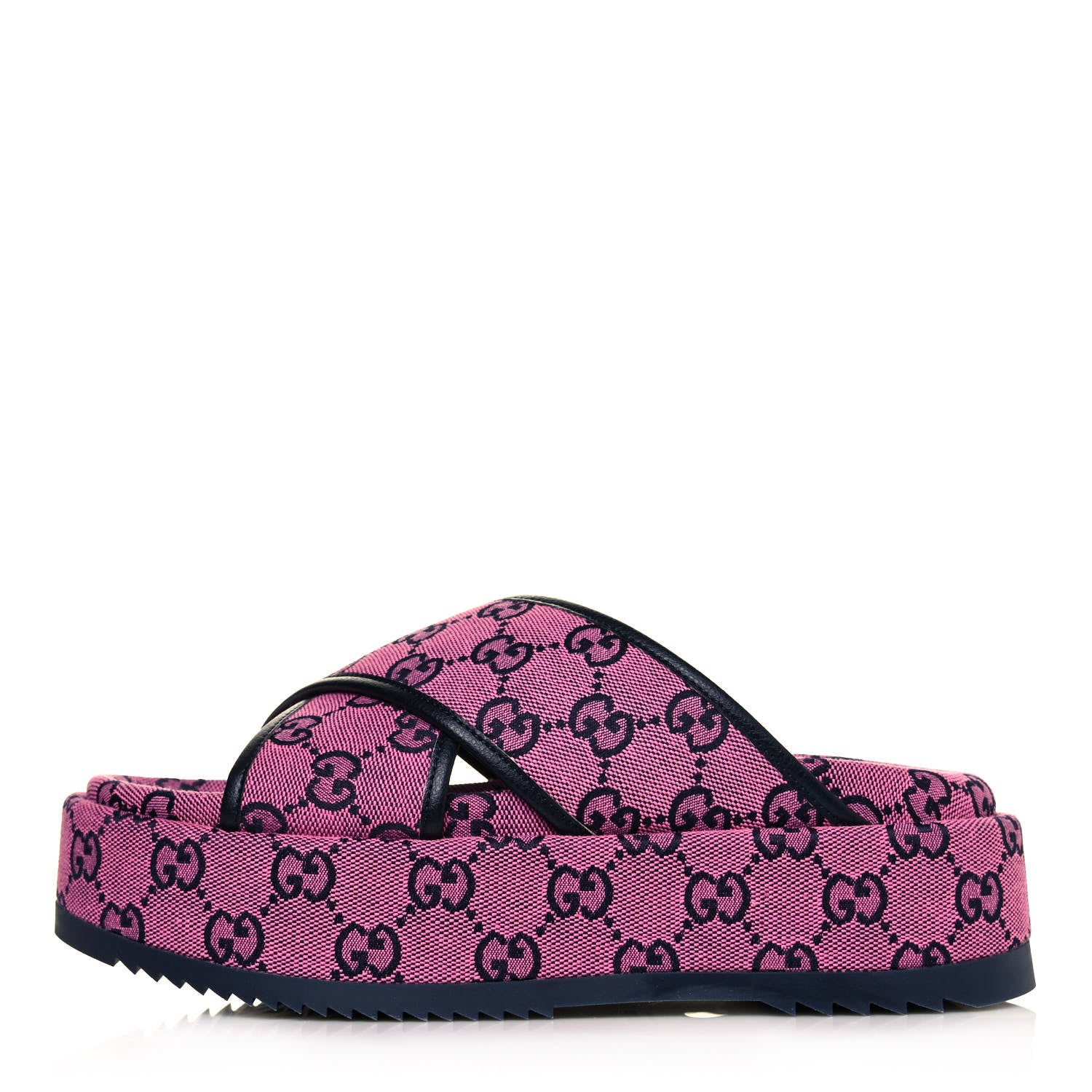 Gucci Monogram Multicolor Criss Cross Platform Slide Sandals 37 Pink Blue 1 of 9