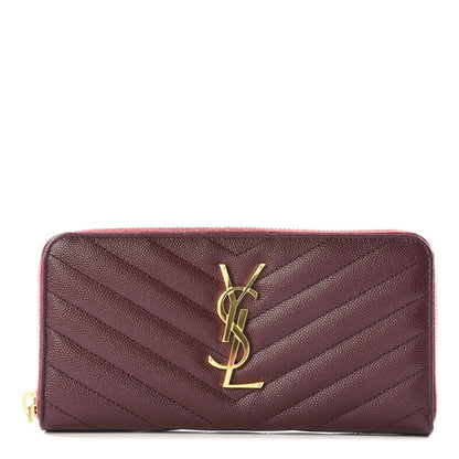 Saint Laurent Grain De Poudre Matelasse Chevron Monogram Zip Around Wallet Amaranto 1 of 9