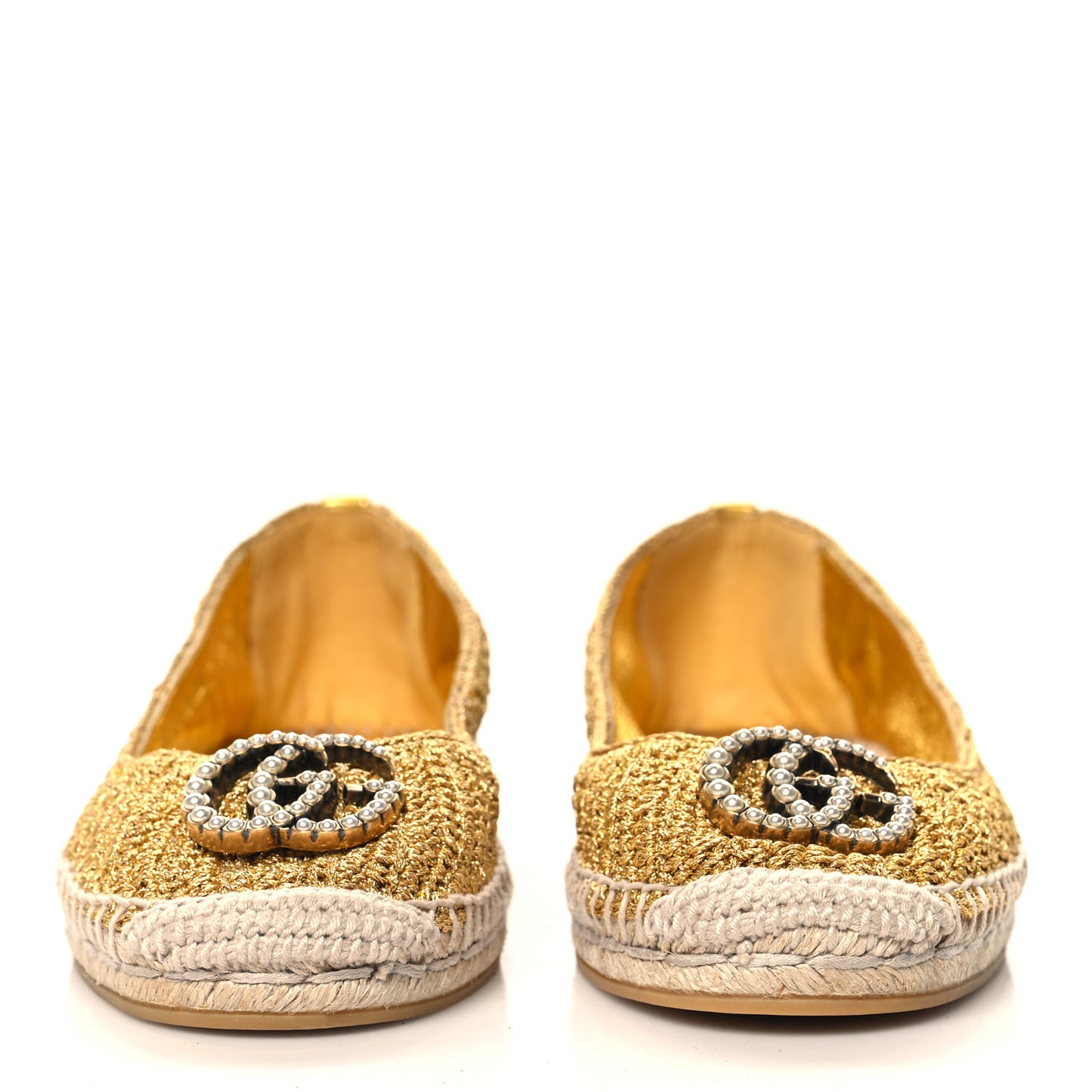 Cotton Malaga Kid Crochet Pearly GG Lilibeth Espadrille 38 Gold