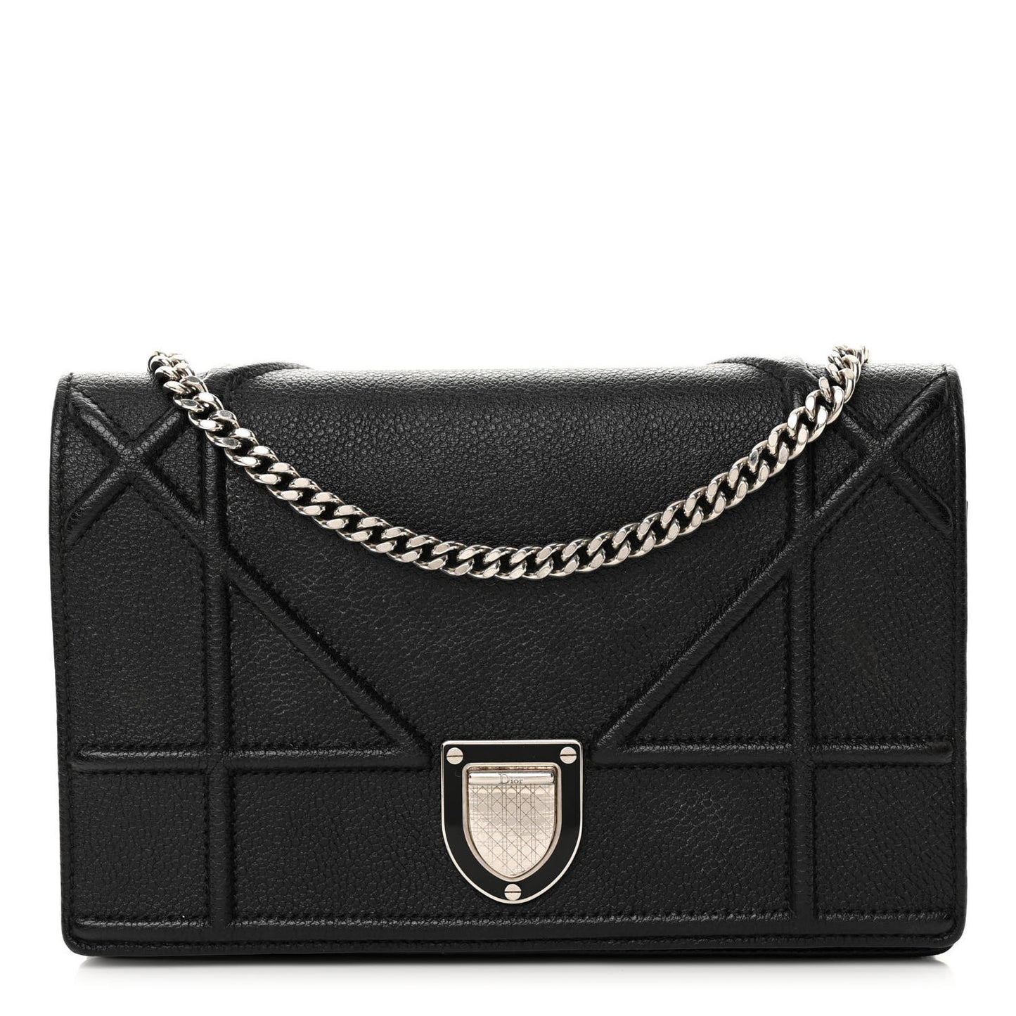 Grained Calfskin Diorama Wallet on Chain Pouch Black