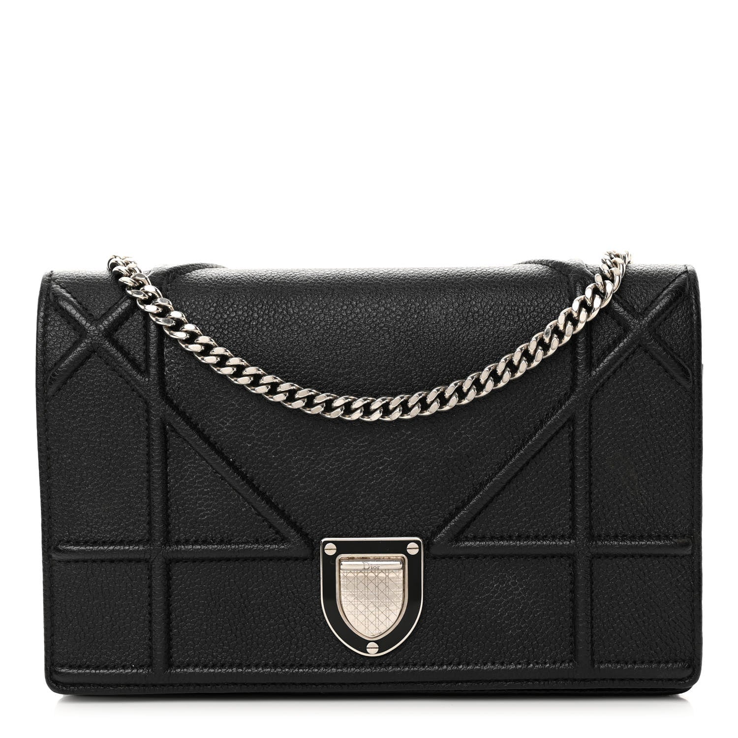 Christian Dior Grained Calfskin Diorama Wallet on Chain Pouch Black 1 of 9