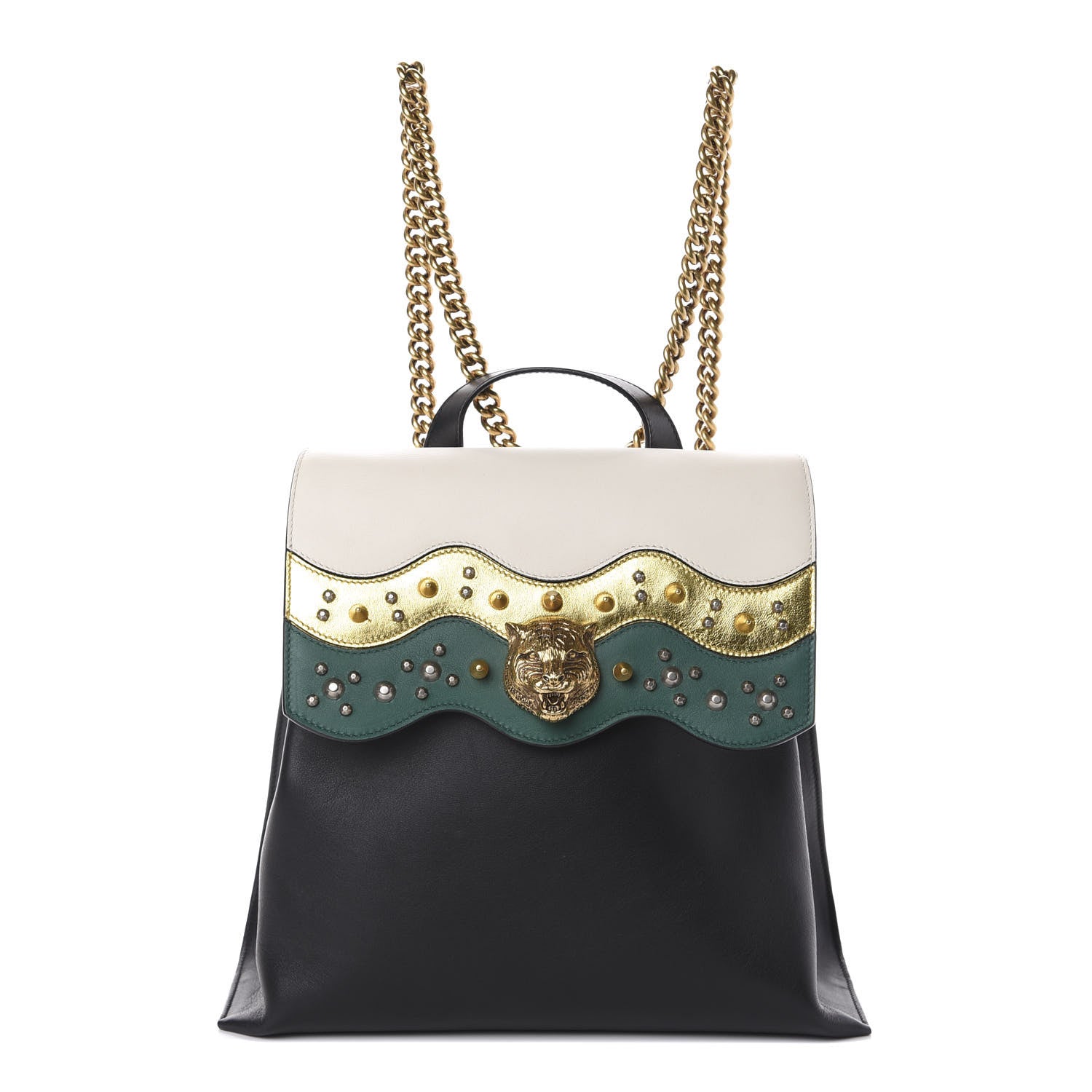 Gucci Calfskin Malin Backpack White Black Gold 1 of 8