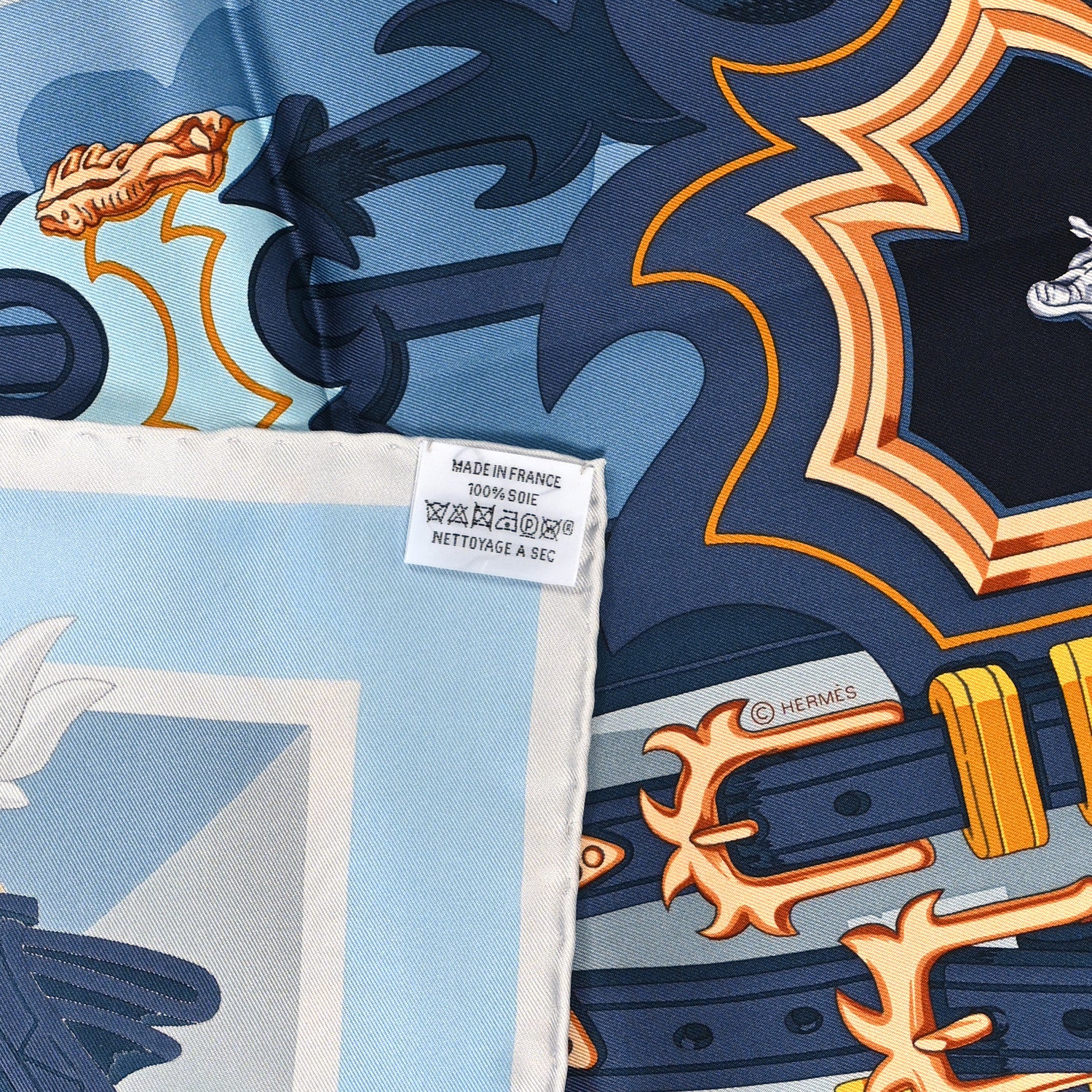Hermes Silk Brides Et Destin Scarf 90 Blue Jean Mordore Ciel 3 of 3