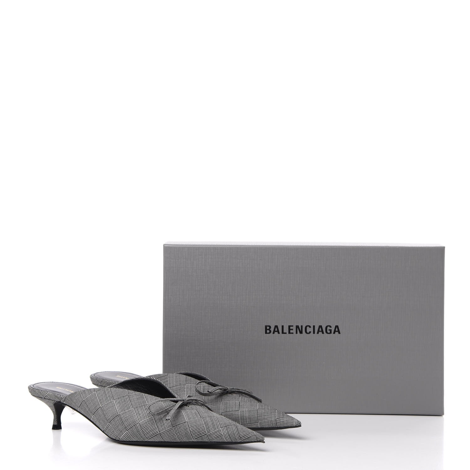 Balenciaga Fabric Check Tailoring Pointed Toe Knife 40mm Mules 39.5 Grey 11 of 11