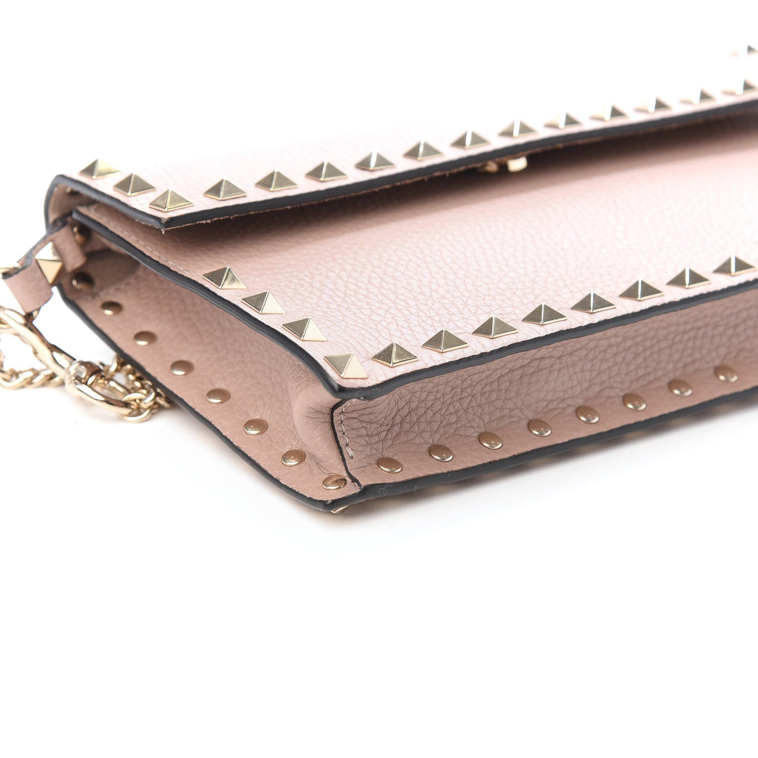 Valentino Garavani Pebbled Calfskin Rockstud Flap Wallet On Chain Poudre 8 of 9