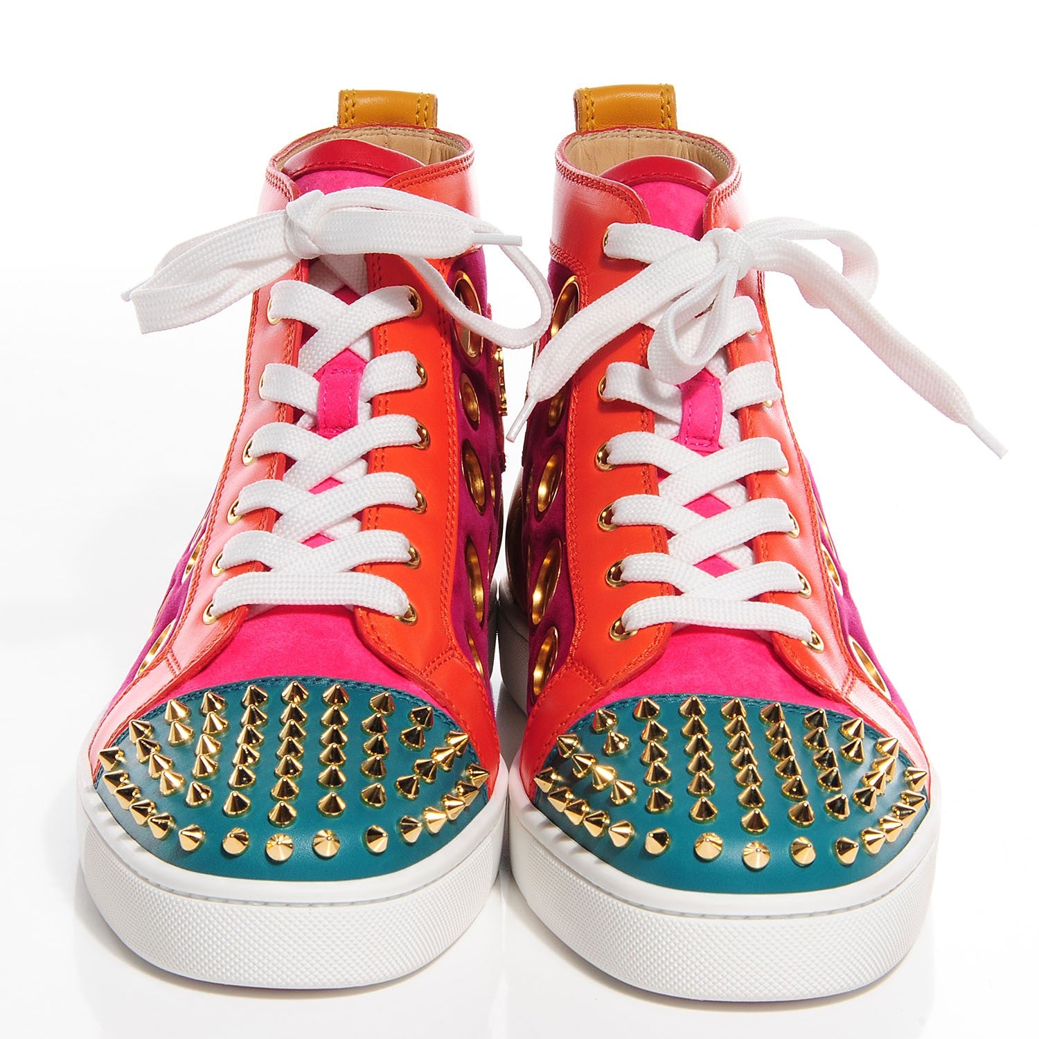 Christian Louboutin Mens Calf Suede Bubble Spike Flat Sneakers 43.5 Multicolor Gold 2 of 6
