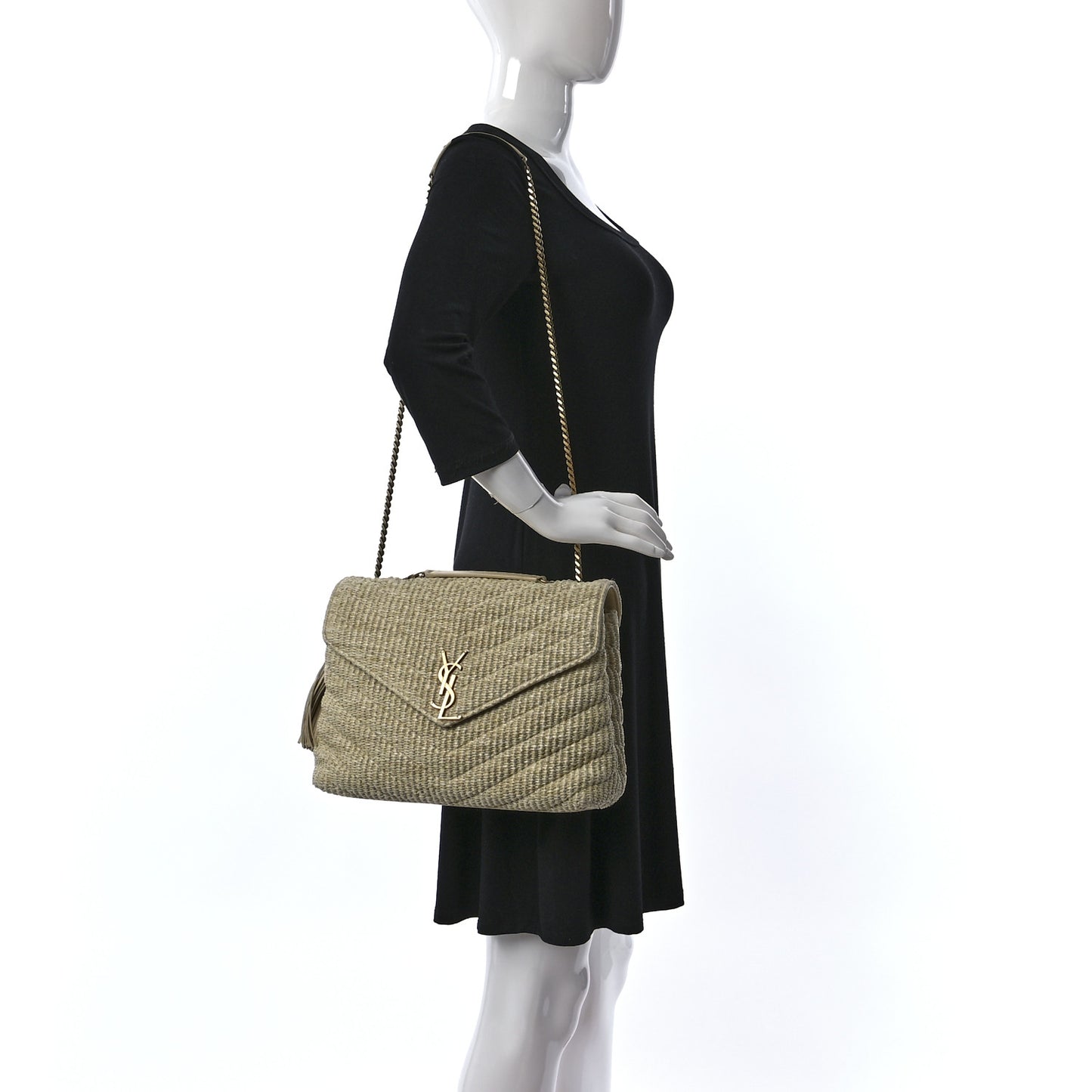 Straw Matelasse Chevron Monogram Large College Satchel Natural