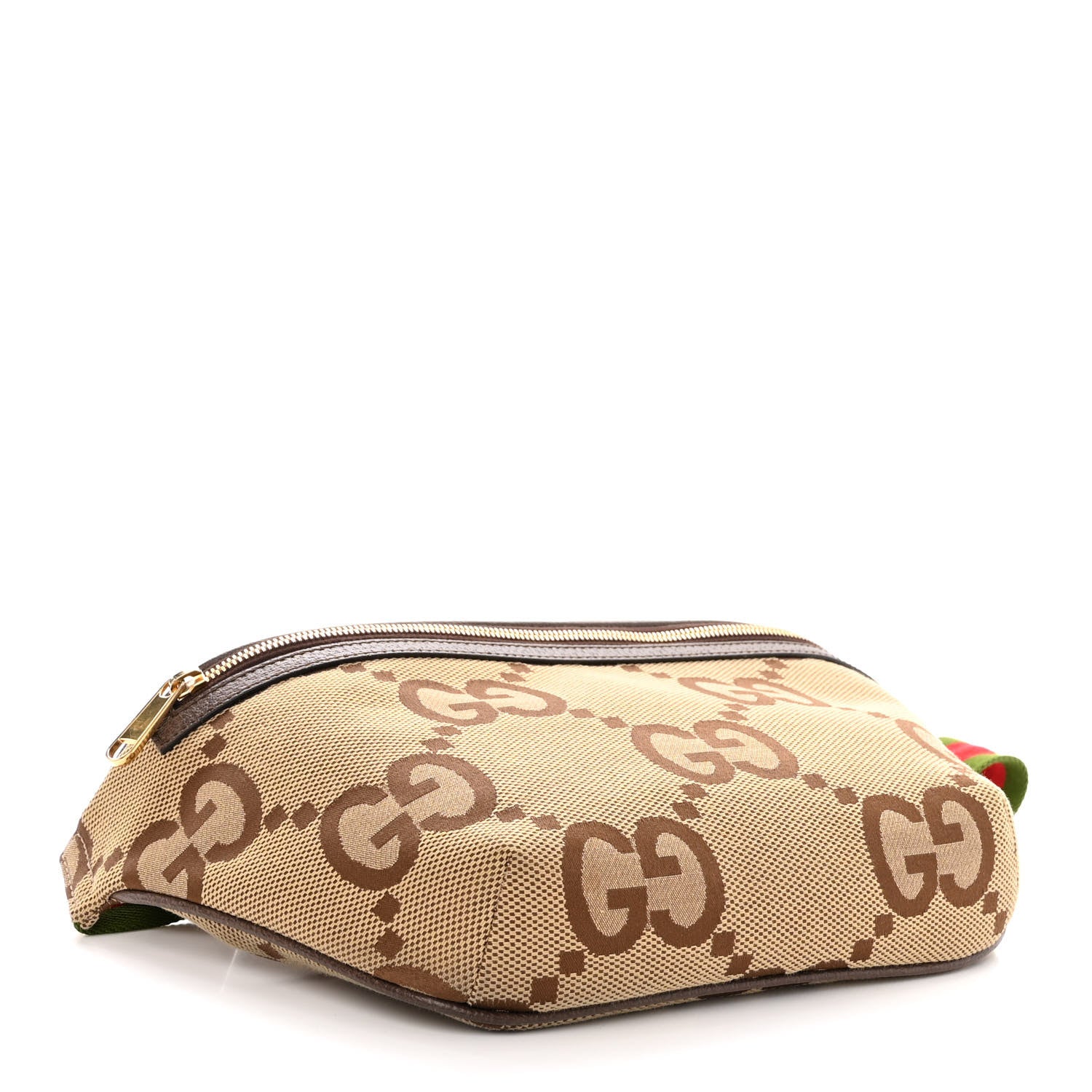 Gucci Monogram Jumbo GG Textured Dollar Calfskin Web Belt Bag Camel Ebony New Acero 4 of 9