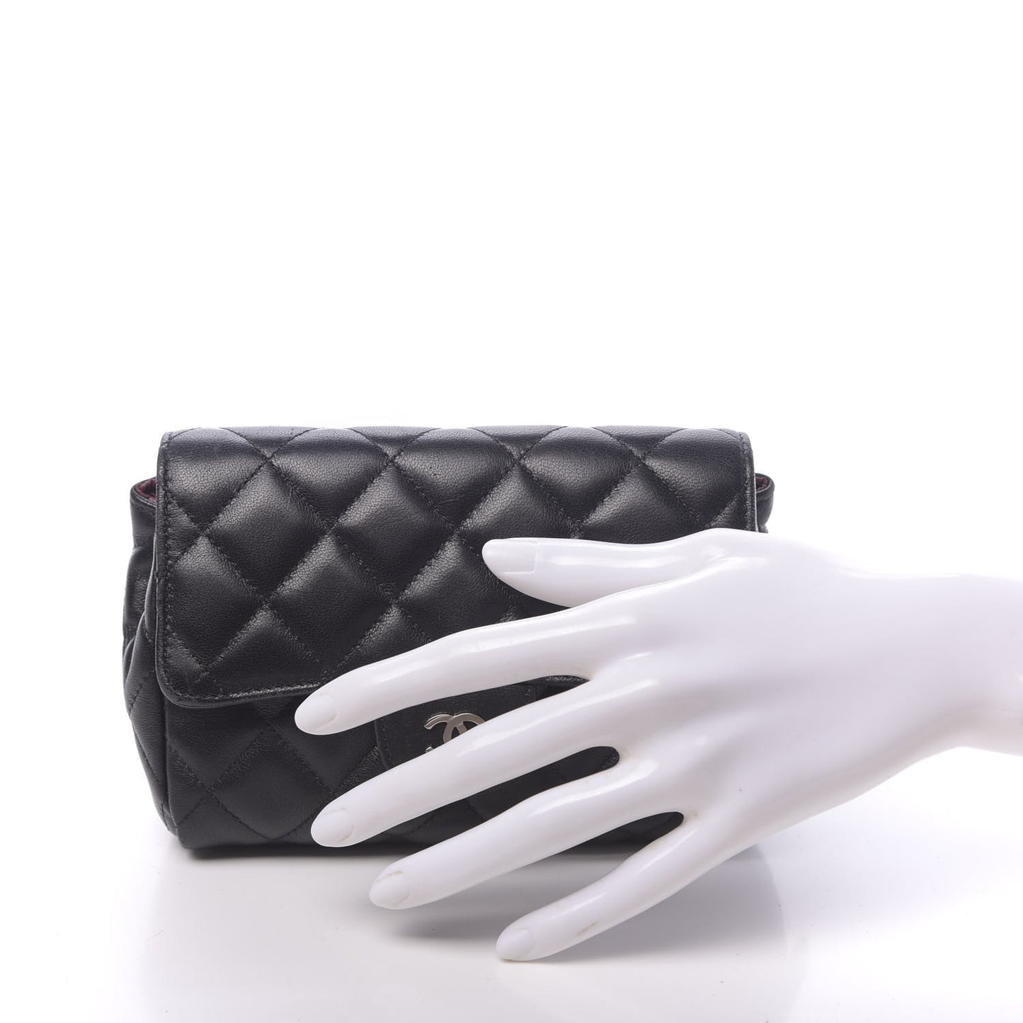 Lambskin Quilted Flap Cosmetic Case Black
