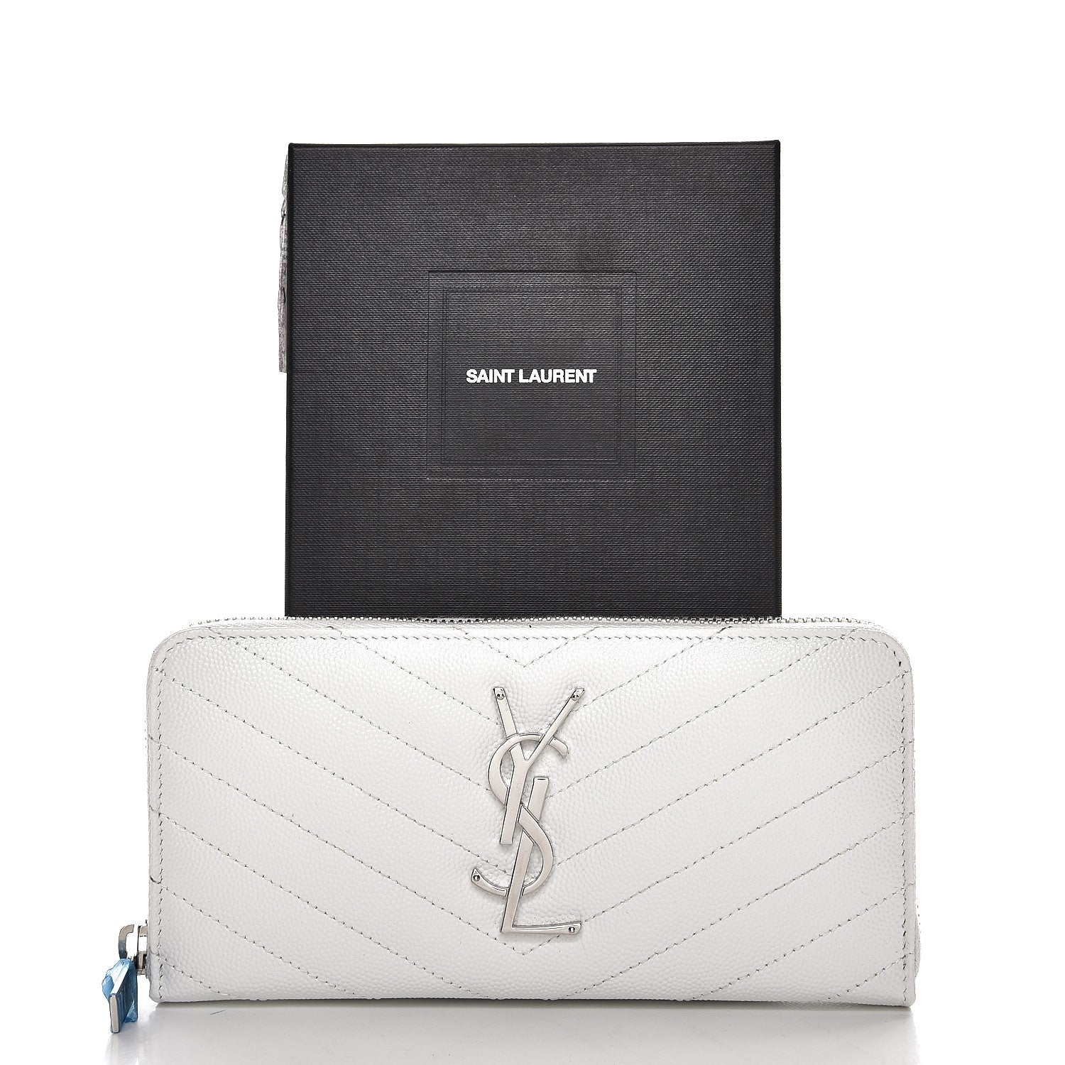 Saint Laurent Grain De Poudre Matelasse Chevron Monogram Zip Around Wallet Blanc Optique 7 of 7