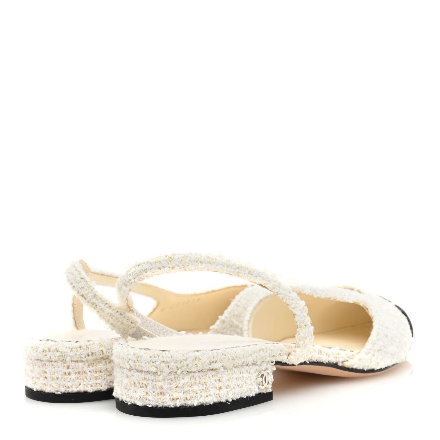 Chanel Tweed Cap Toe CC Slingback Flat 37.5 White Black 4 of 7