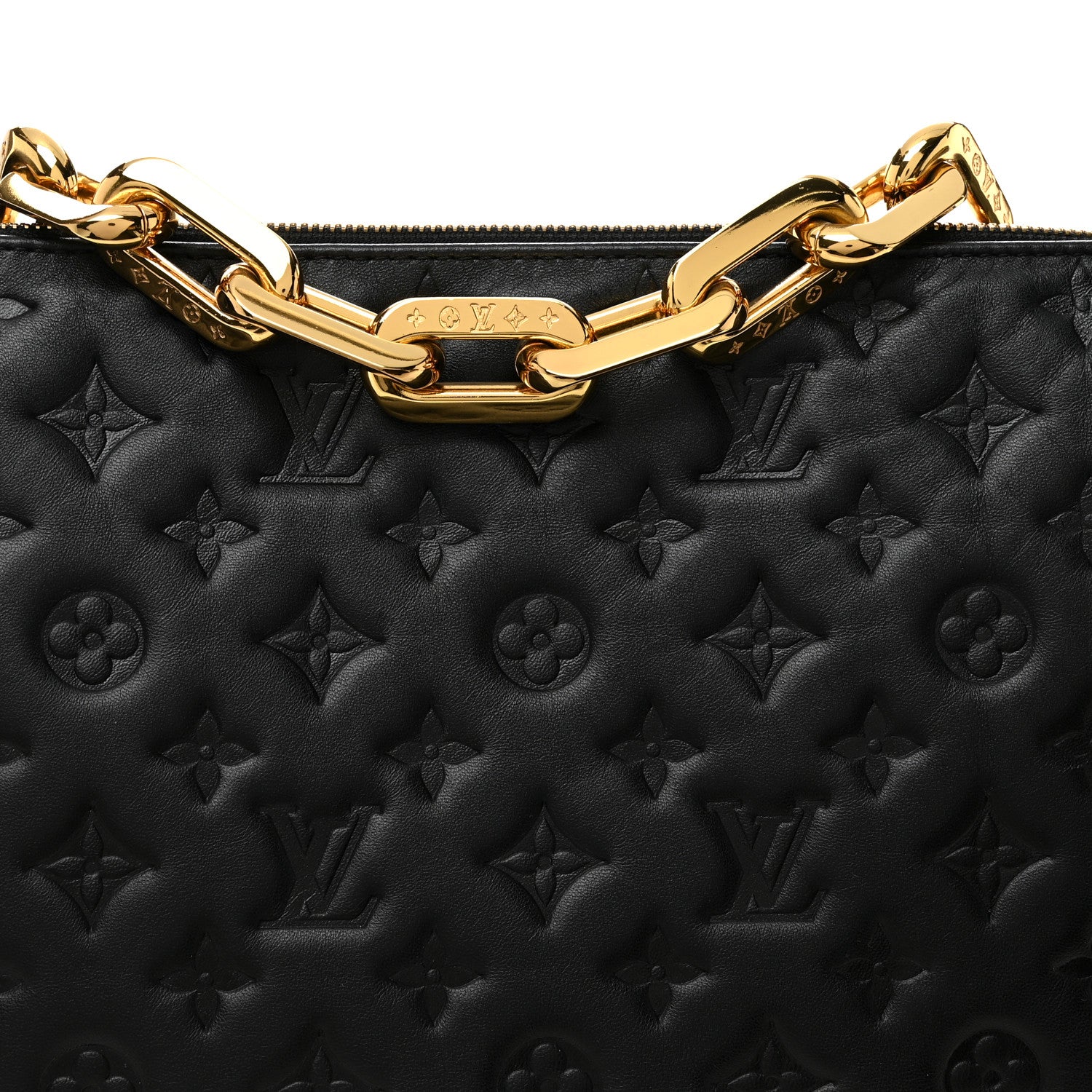 Louis Vuitton Lambskin Embossed Monogram Coussin MM Black 8 of 10
