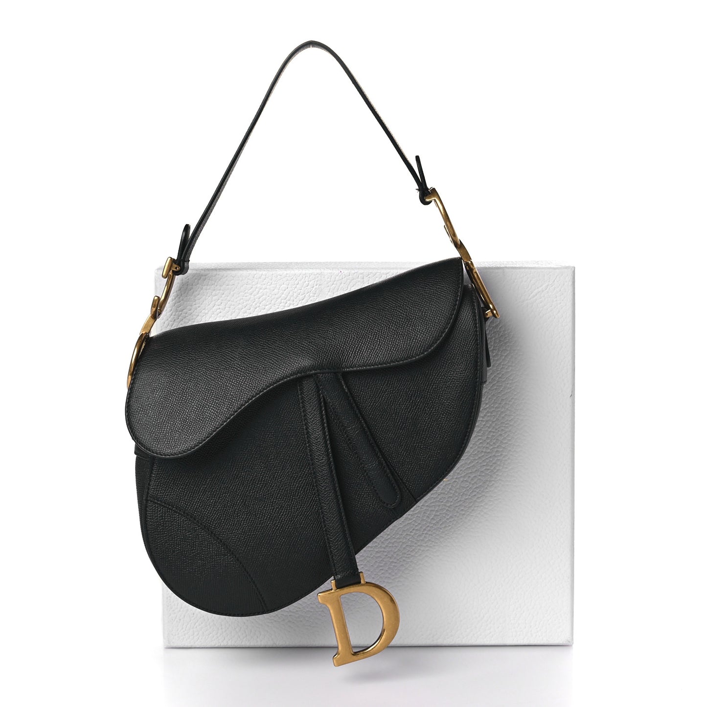 Grained Calfskin Saddle Bag Black