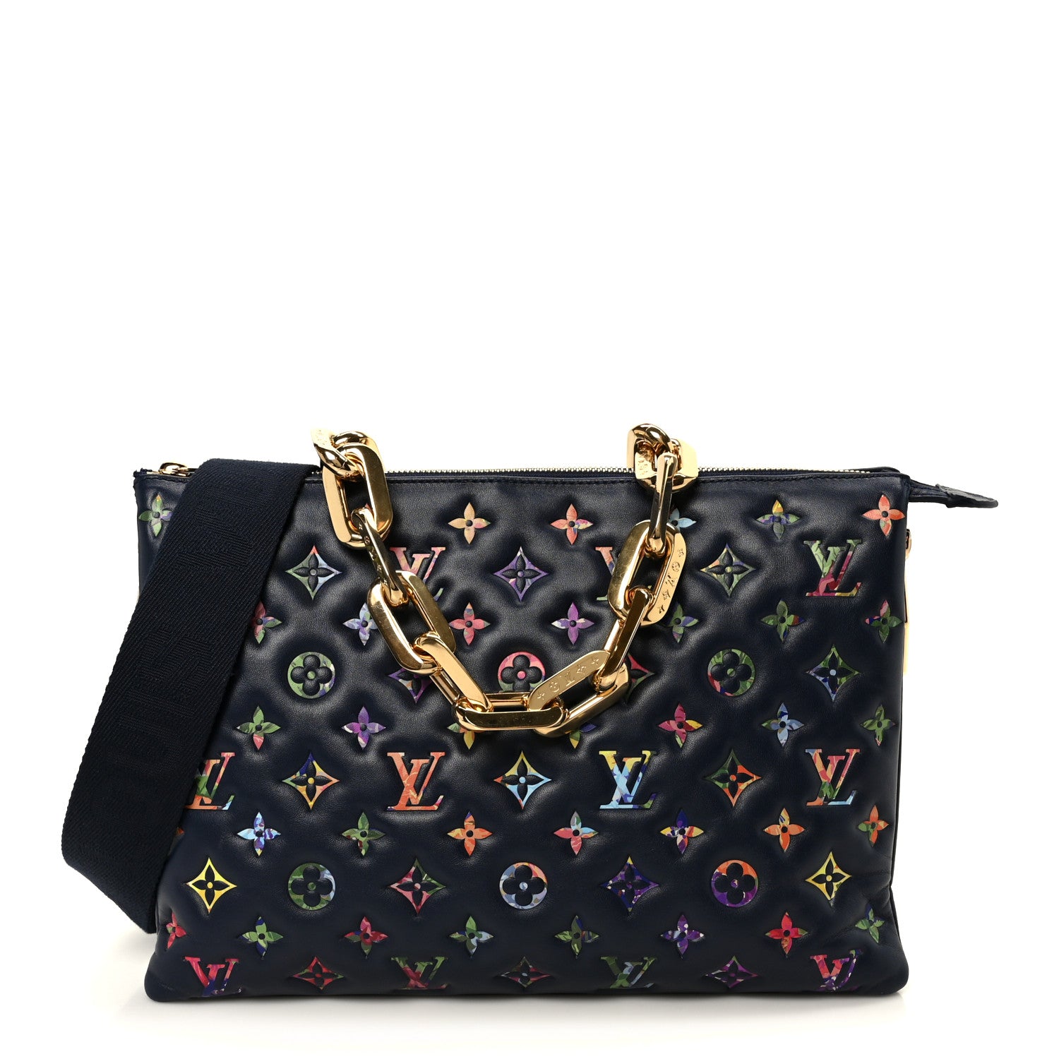 Louis Vuitton Lambskin Embossed Monogram LV Garden Coussin MM Navy Blue 1 of 12