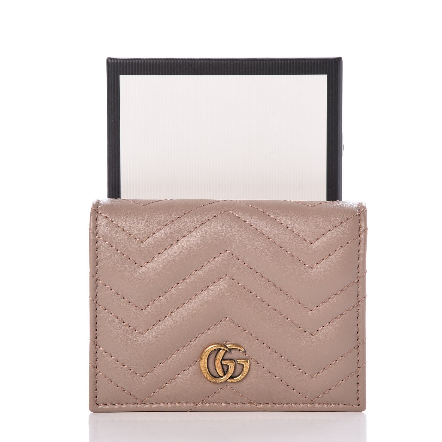 Gucci Calfskin Matelasse GG Marmont Card Case Wallet Porcelain Rose 8 of 8