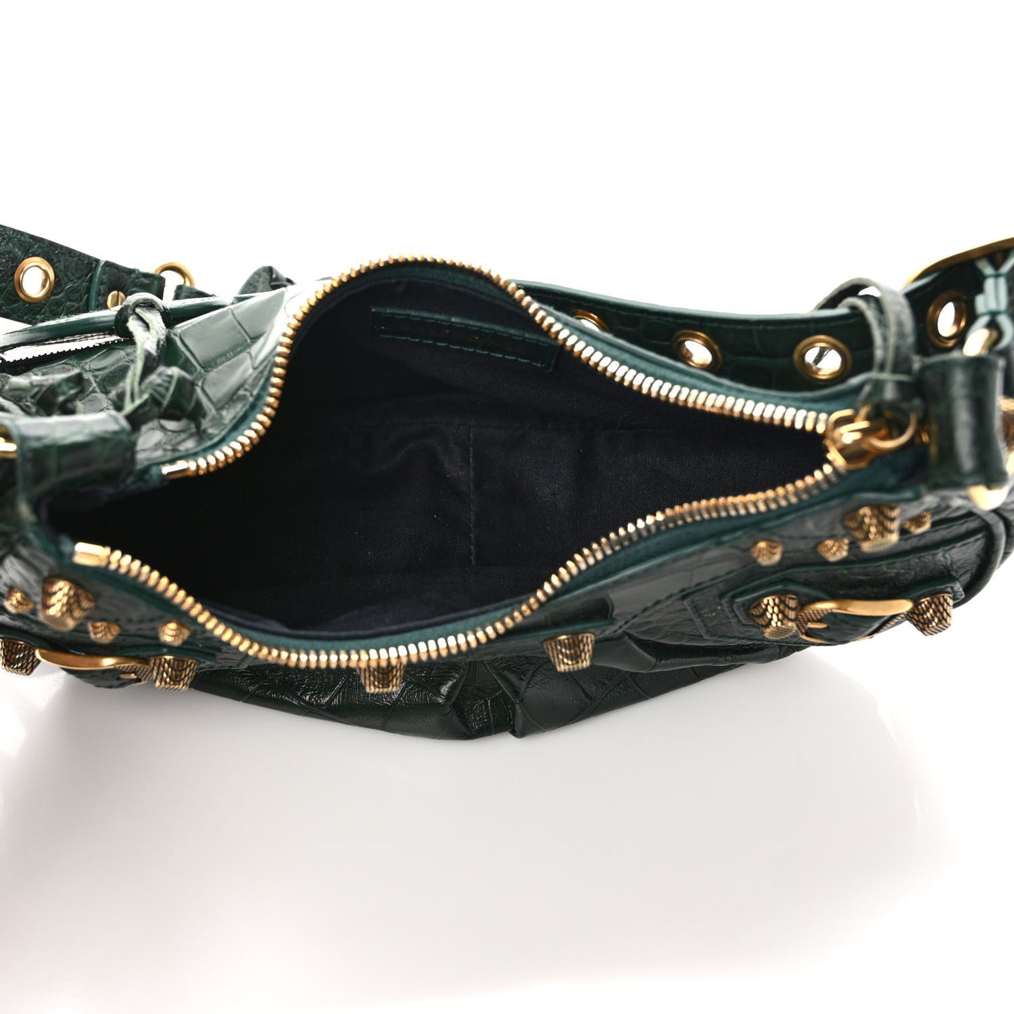 Extra Supple Calfskin Crocodile Embossed Le Cagole Shoulder Bag XS Forest Green