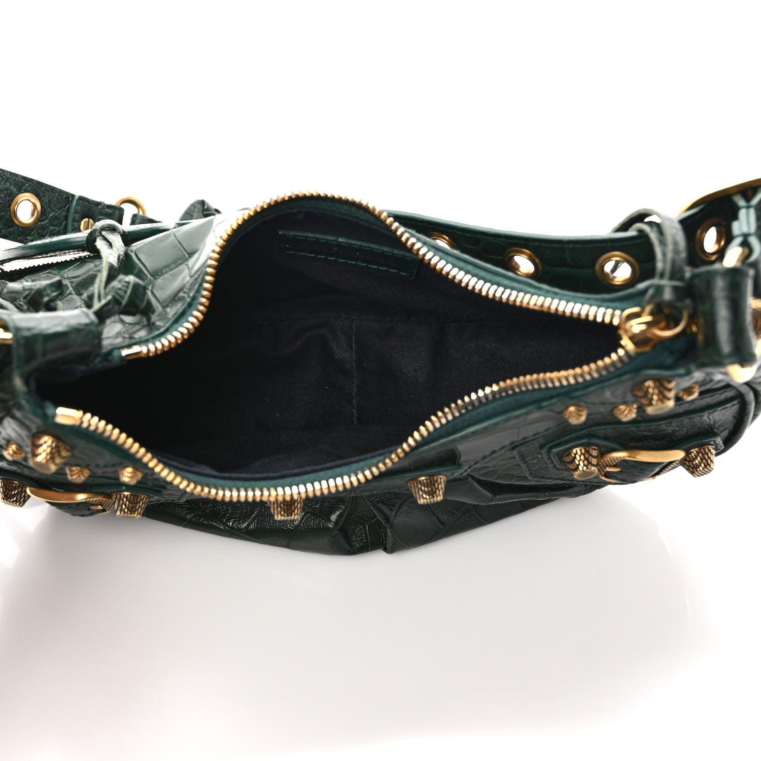 Balenciaga Extra Supple Calfskin Crocodile Embossed Le Cagole Shoulder Bag XS Forest Green 6 of 10