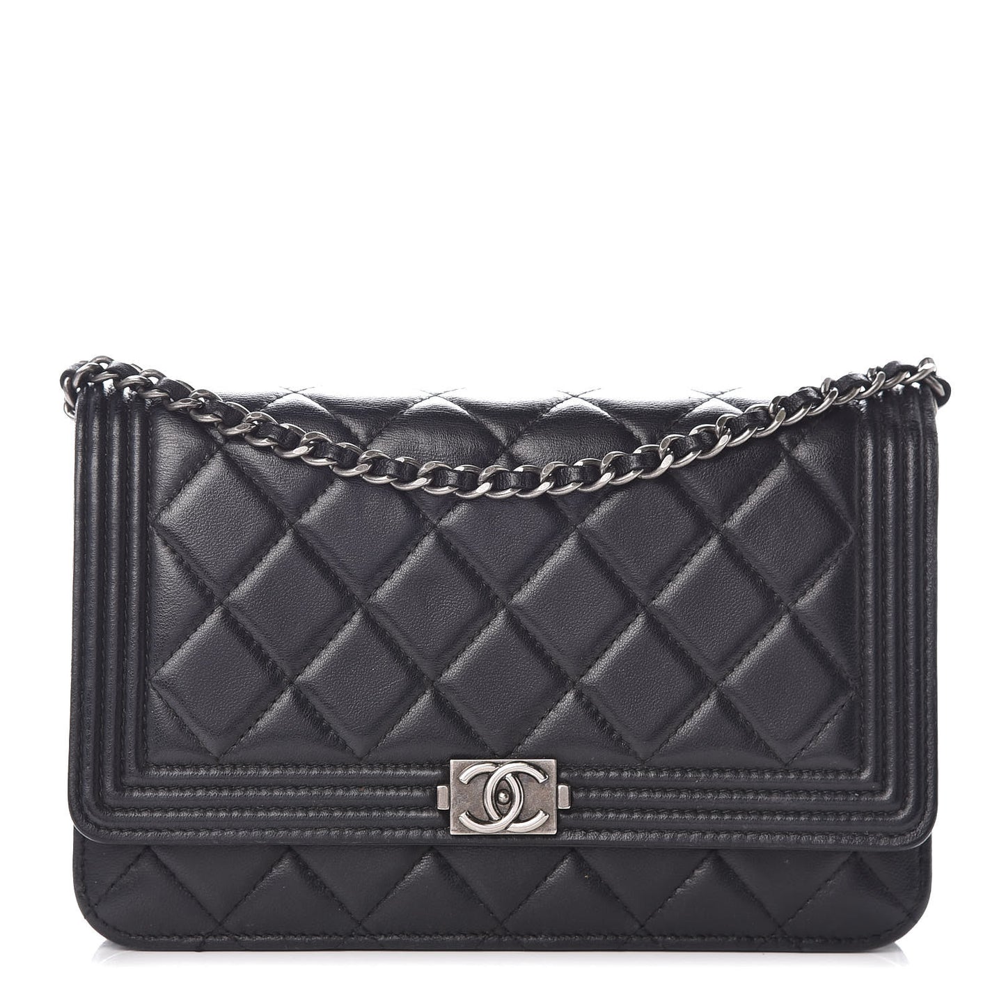 Lambskin Quilted Boy Wallet On Chain WOC Black