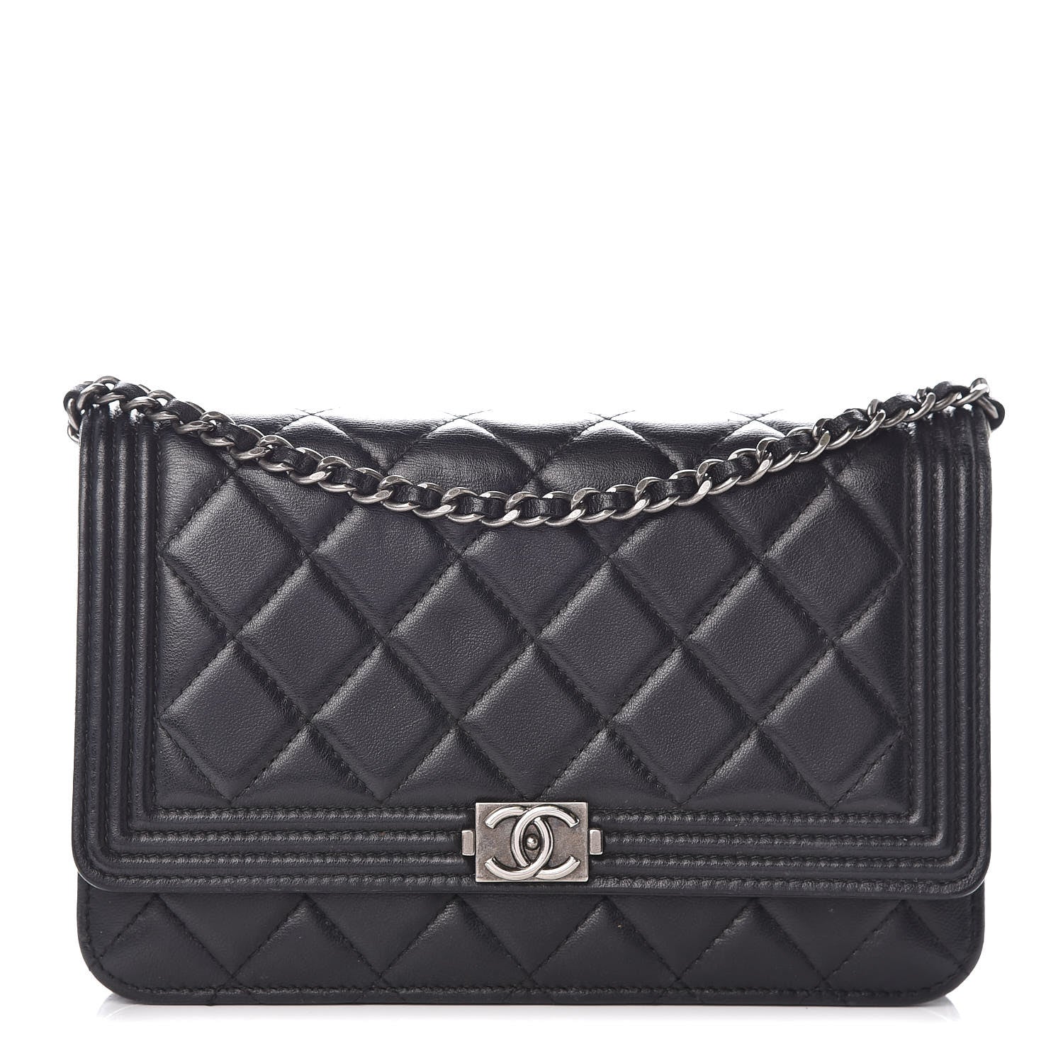 Chanel Lambskin Quilted Boy Wallet On Chain WOC Black 1 of 11