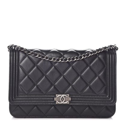 Chanel Lambskin Quilted Boy Wallet On Chain WOC Black 1 of 11