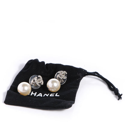 Chanel Crystal CC Pearl Dangle Earrings Silver 5 of 5