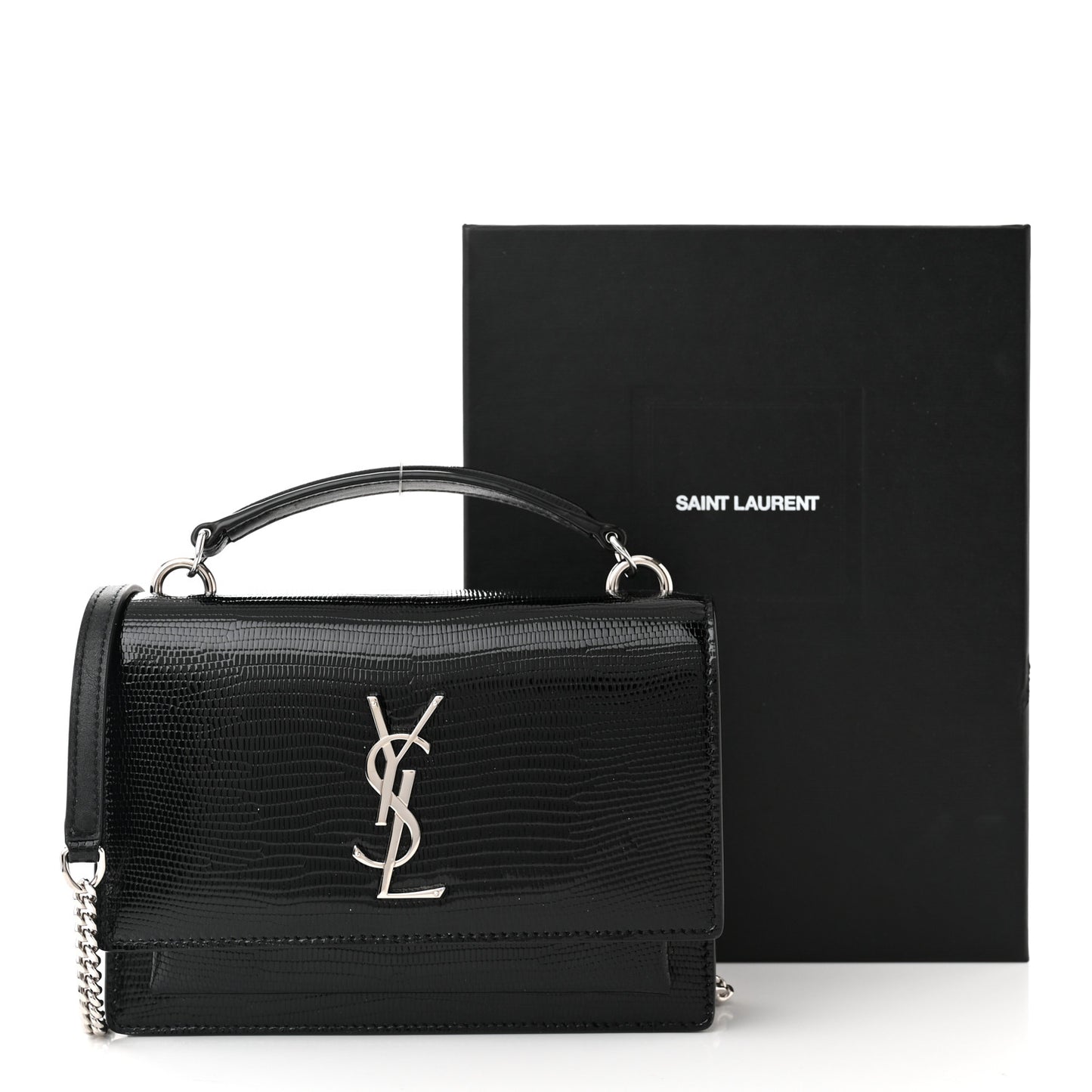 Calfskin Lizard Embossed Monogram Sunset Chain Wallet Black