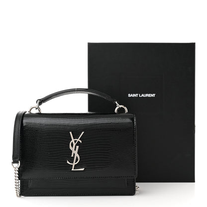 Saint Laurent Calfskin Lizard Embossed Monogram Sunset Chain Wallet Black 10 of 10