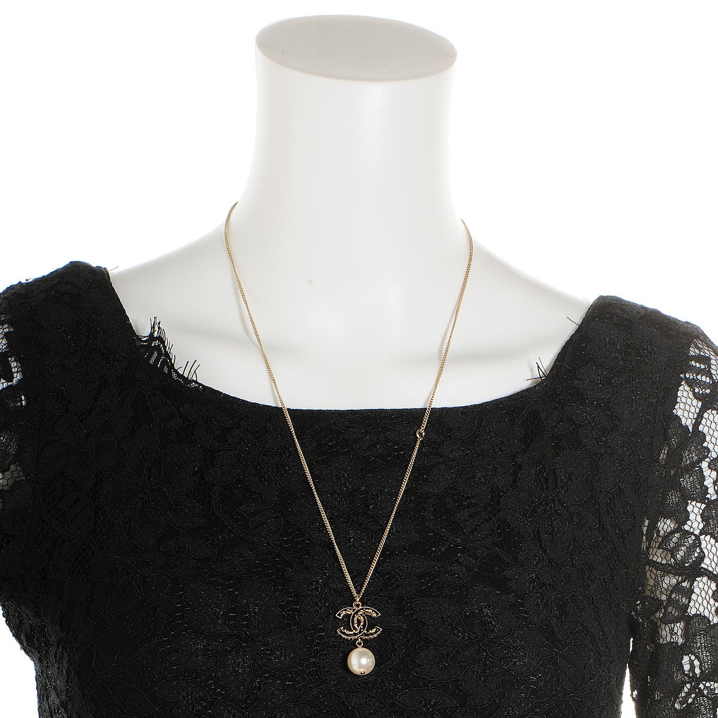 Enamel CC Pearl Drop Necklace Gold