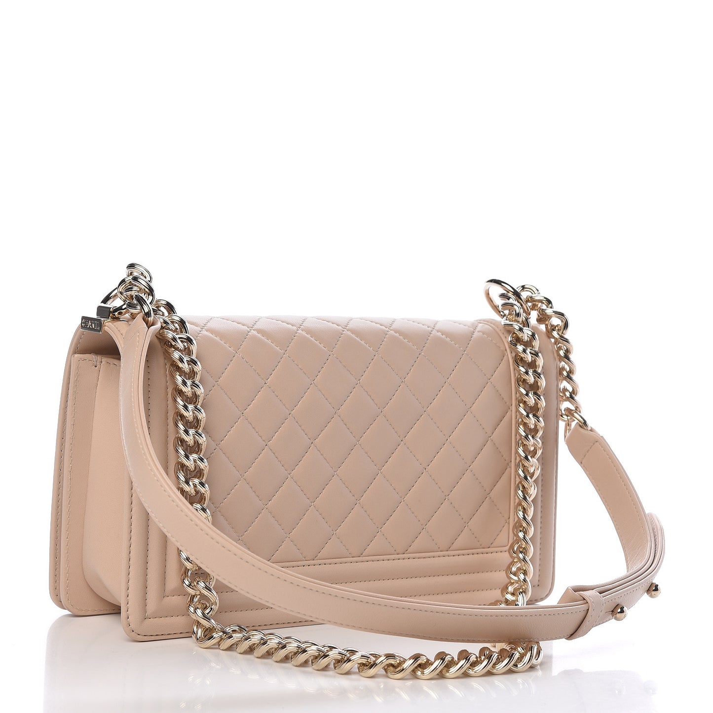 Lambskin Quilted Medium Boy Flap Light Beige