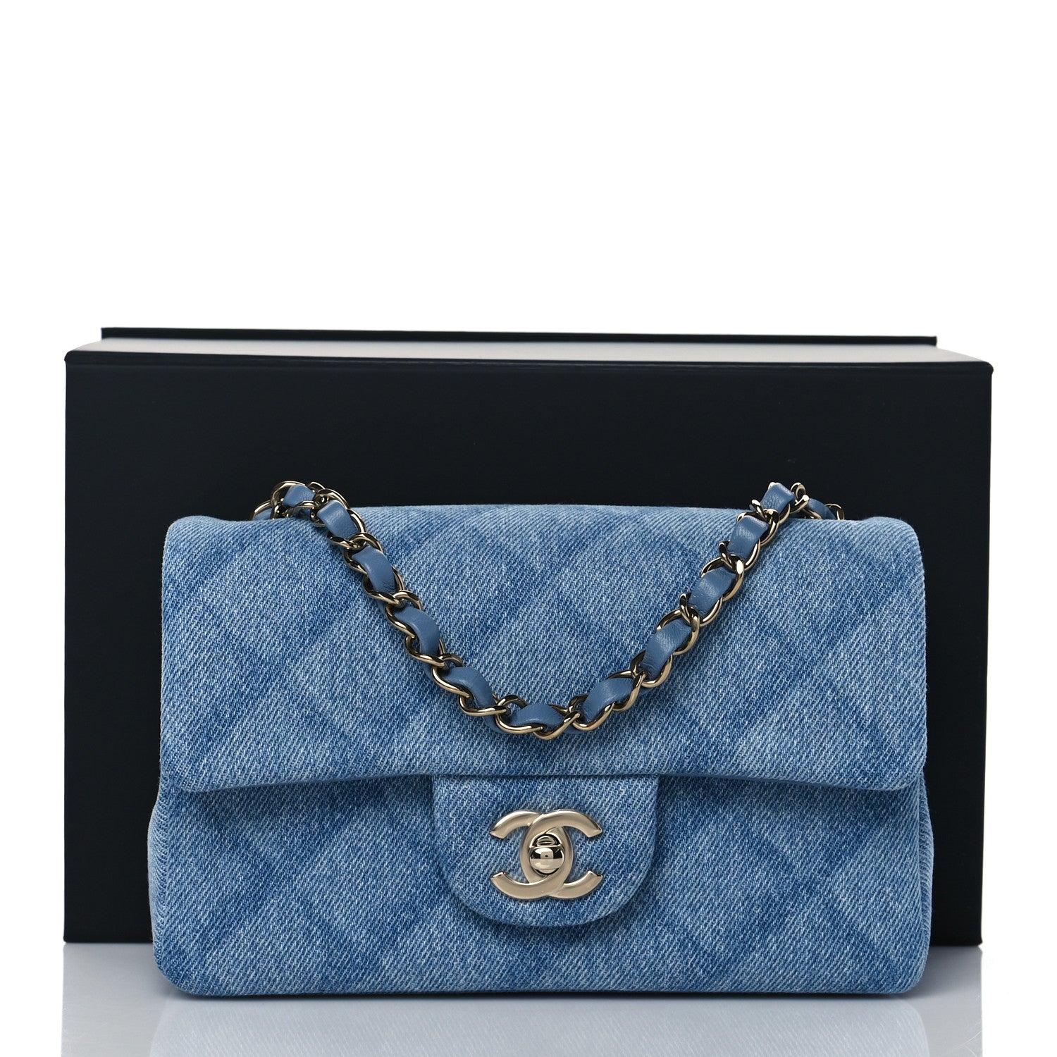Chanel Printed Denim Quilted Mini Rectangular Flap Light Blue 21 of 21