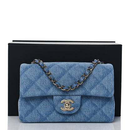 Chanel Printed Denim Quilted Mini Rectangular Flap Light Blue 21 of 21