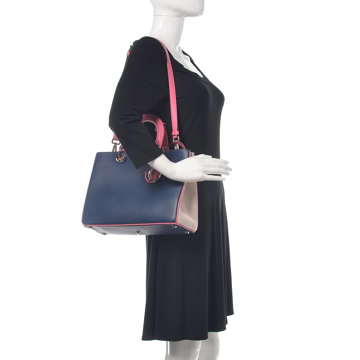 Smooth Calfskin Medium Tri-Color Diorissimo Bag Navy Pink