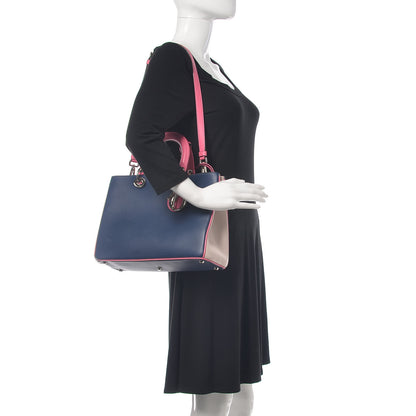 Christian Dior Smooth Calfskin Medium Tri-Color Diorissimo Bag Navy Pink 2 of 11