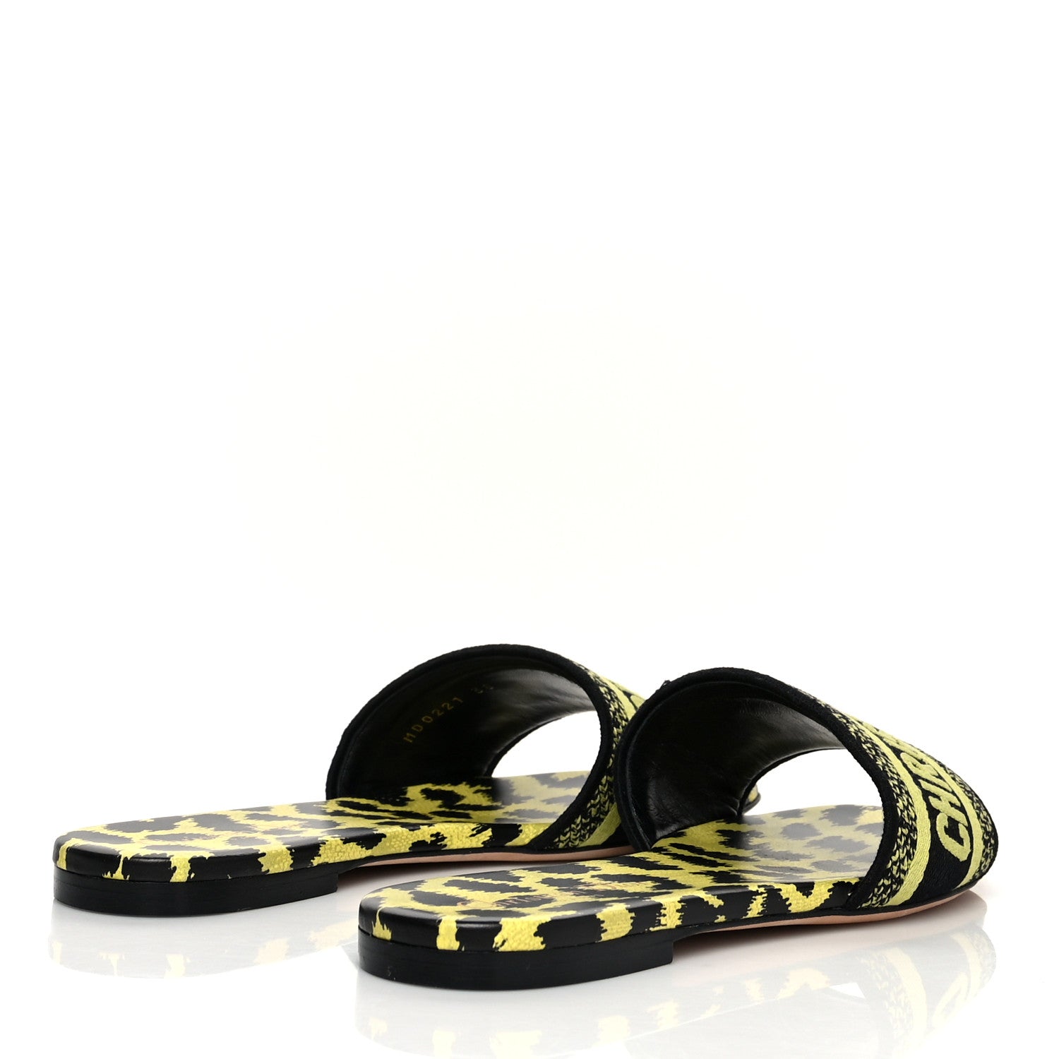Christian Dior Calfskin Canvas Embroidered Leopard Dway Mules Slide Sandals 38 Lime Pop 4 of 9