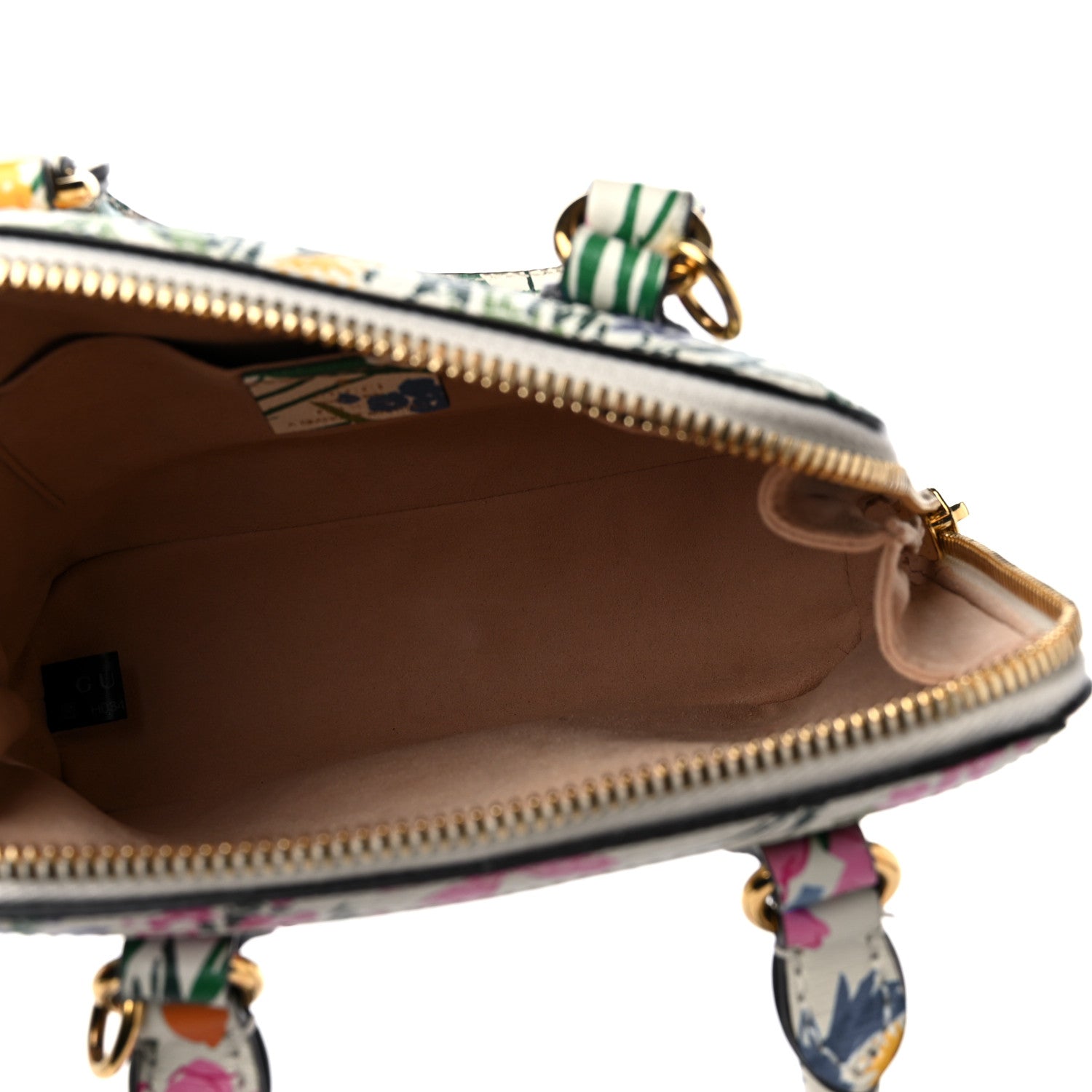 Gucci X KEN SCOTT New Shangai Calfskin Jardin D'Avril Floral Print Mini Horsebit 1955 Top Handle Bag Ivory Pink Wild Rose 5 of 10