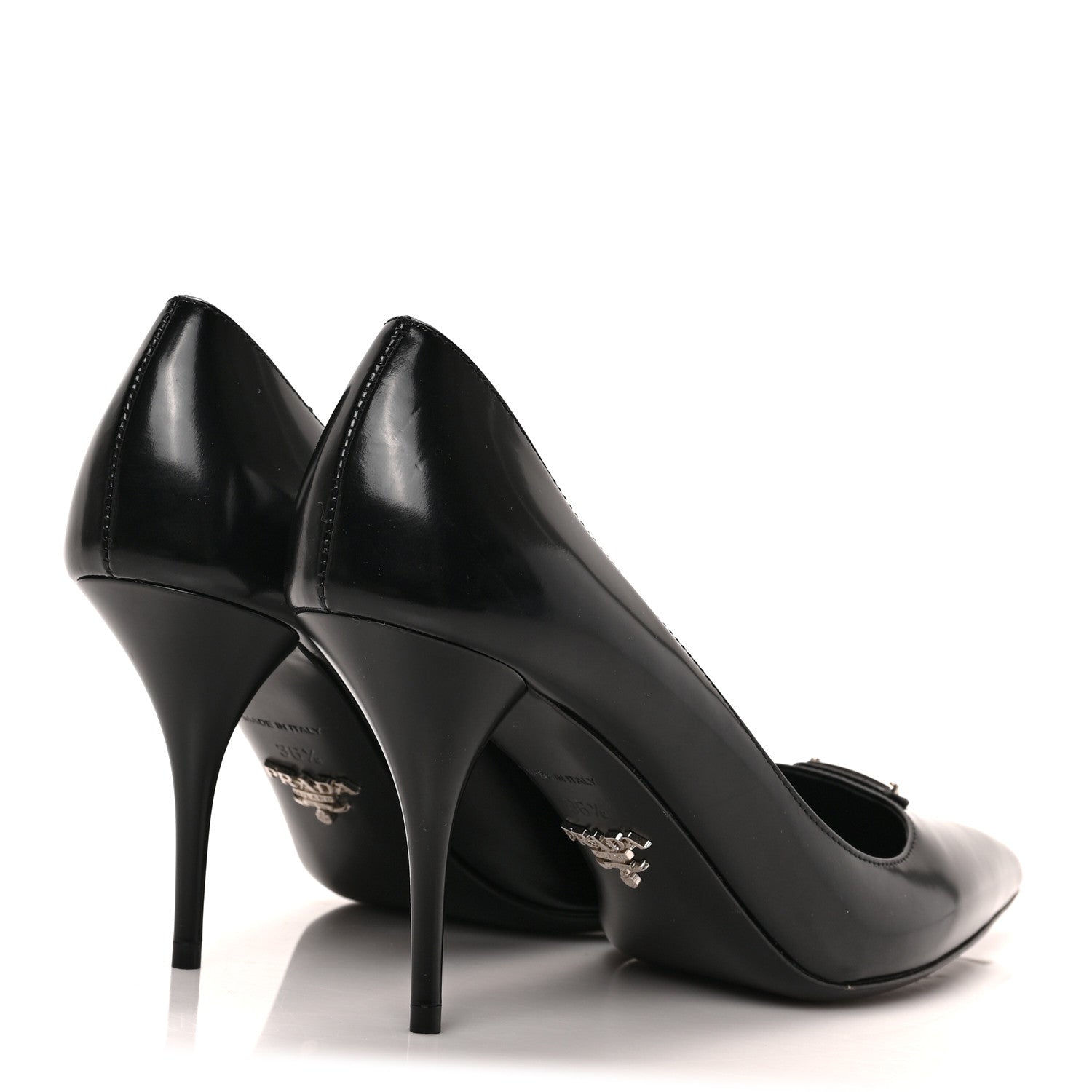 Prada Spazzolato Metal Triangle Logo Pointed Toe Pumps 36.5 Black 4 of 7