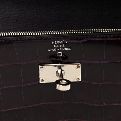 Hermes Matte Alligator Kelly Longue Wallet Prunoir 6 of 8