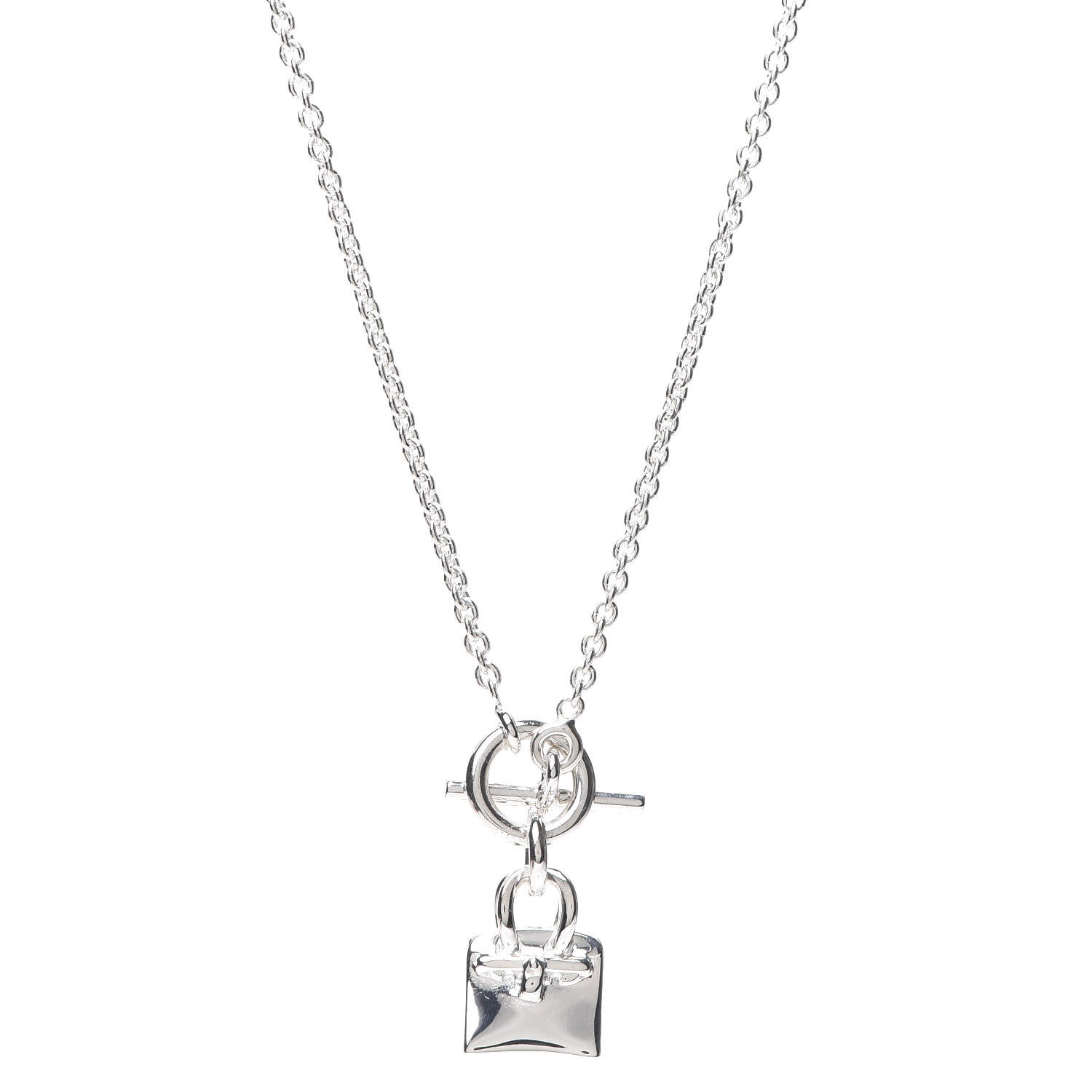 Hermes Sterling Silver Birkin Amulette Pendant Necklace 1 of 6