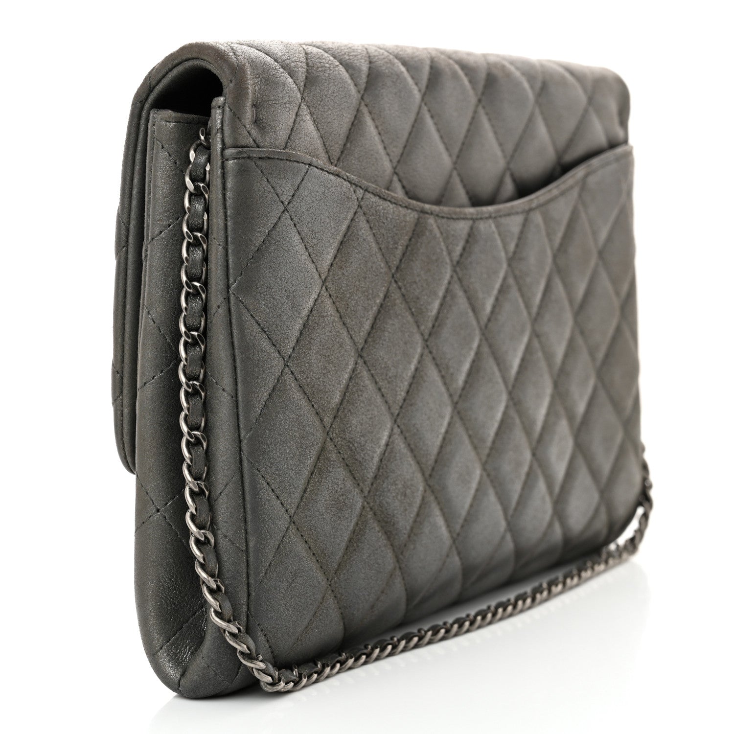 Chanel Iridescent Calfskin Quilted Clutch with Chain Flap Dark Grey 3 of 12