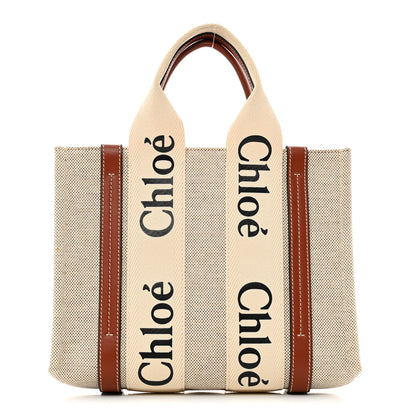 Chloe Cotton Calfskin Small Woody Ribbon Tote White Brown 1 of 9
