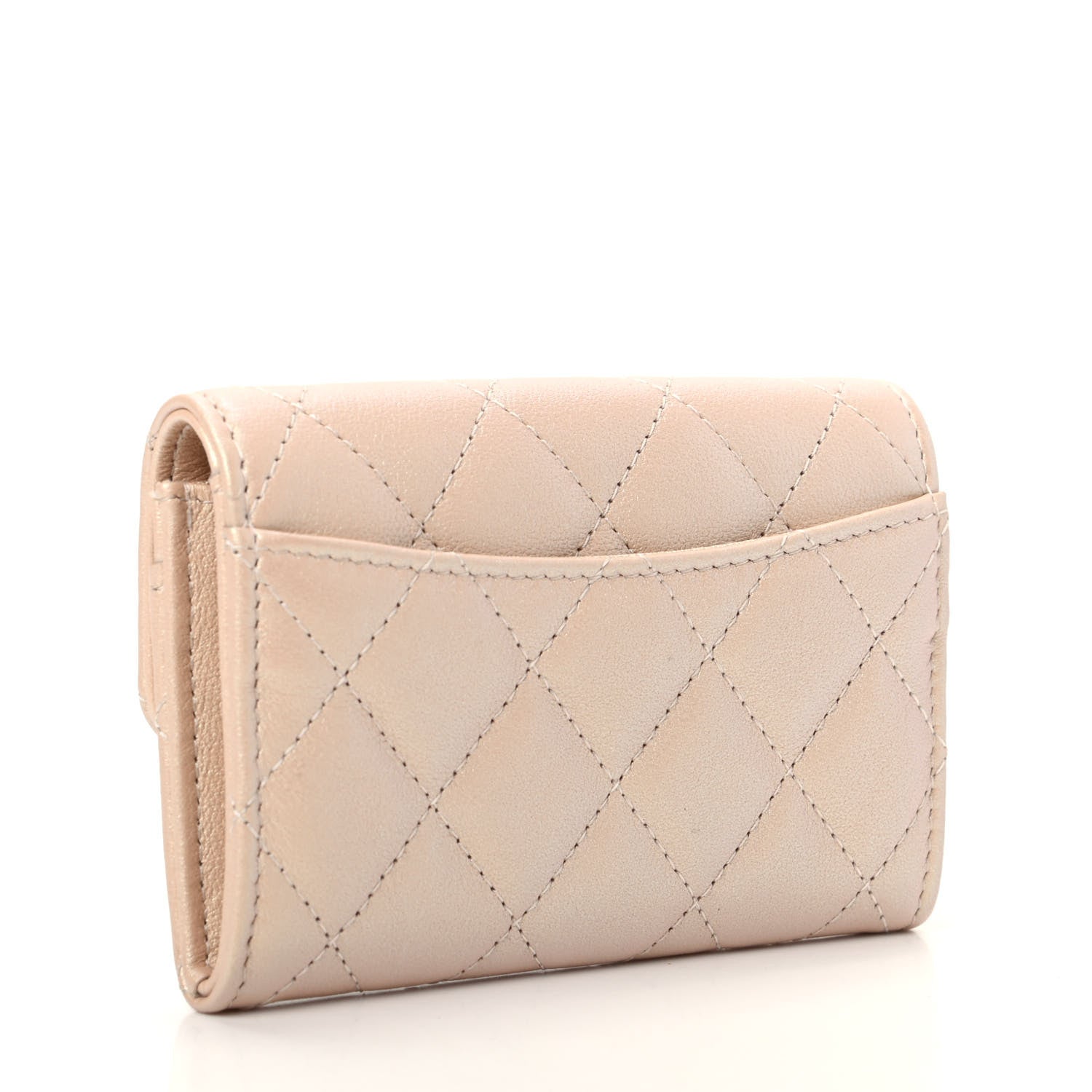 Chanel Metallic Lambskin Quilted Flap Card Holder Wallet Gold 3 of 9