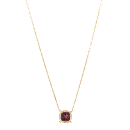 David Yurman 18K Yellow Gold Diamond Pink Tourmaline 7mm Petite Chatelaine Pave Bezel Pendant Necklace 1 of 5