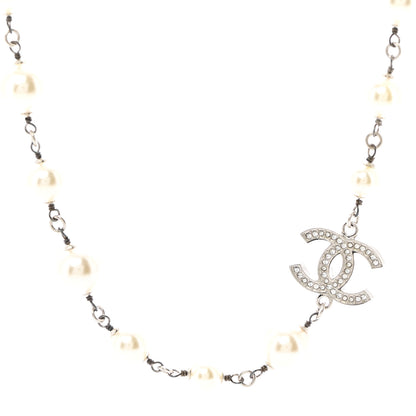 Chanel Crystal Pearl CC Long Necklace Silver 4 of 7