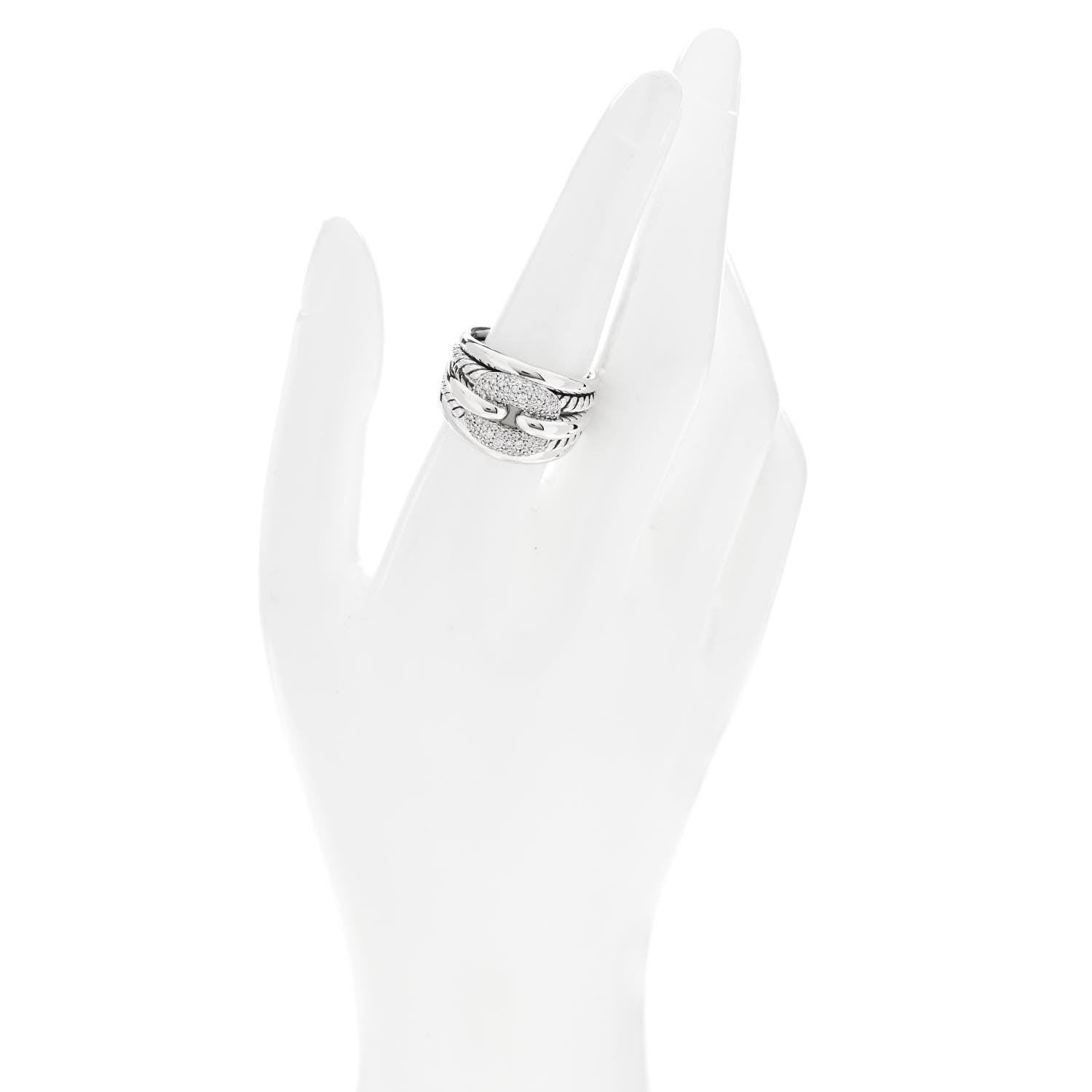 David Yurman Sterling Silver Diamond Thoroughbred Cushion Link Ring 58 8.25 2 of 4