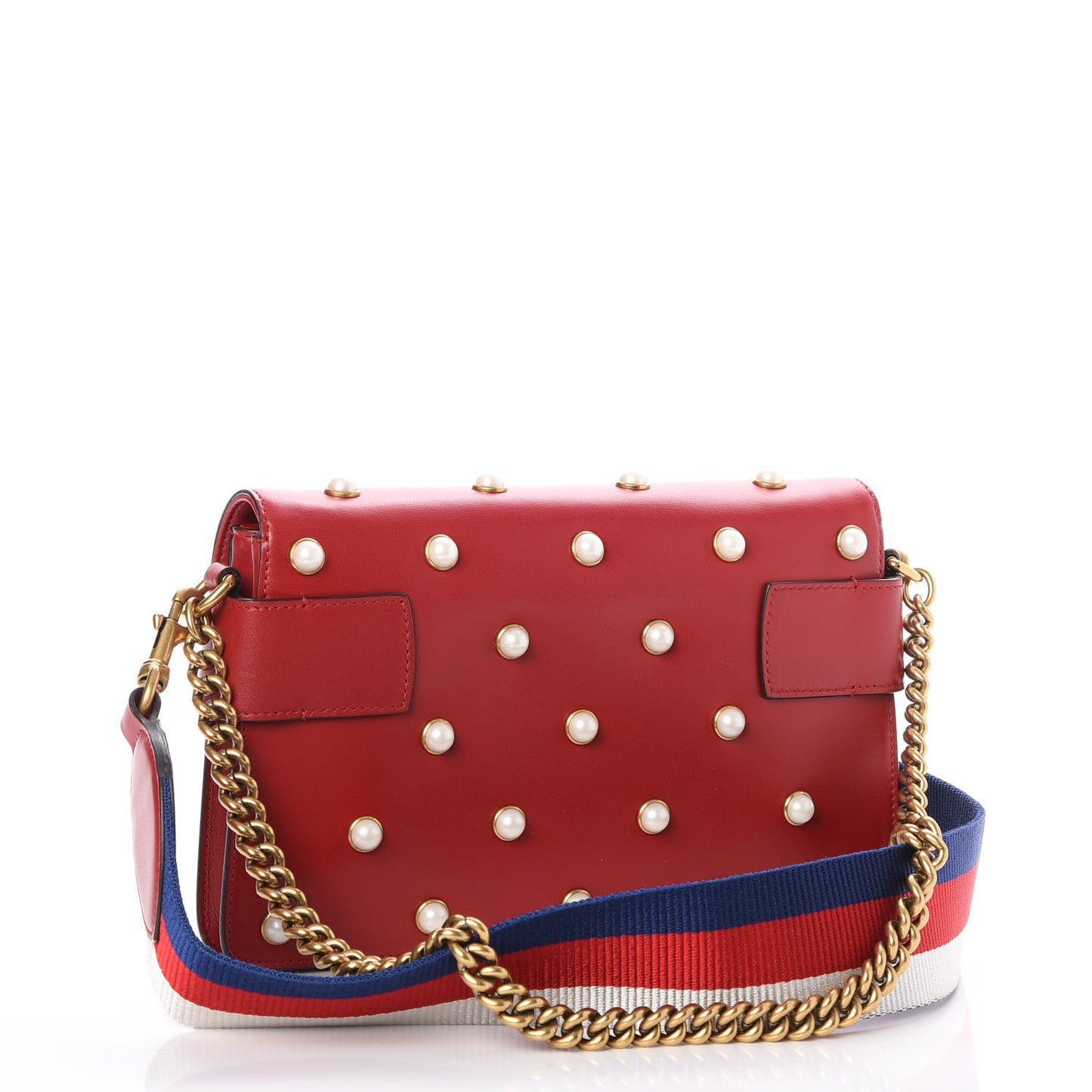 Nappa Pearl Studded Mini Queen Margaret Broadway Shoulder Bag Hibiscus Red