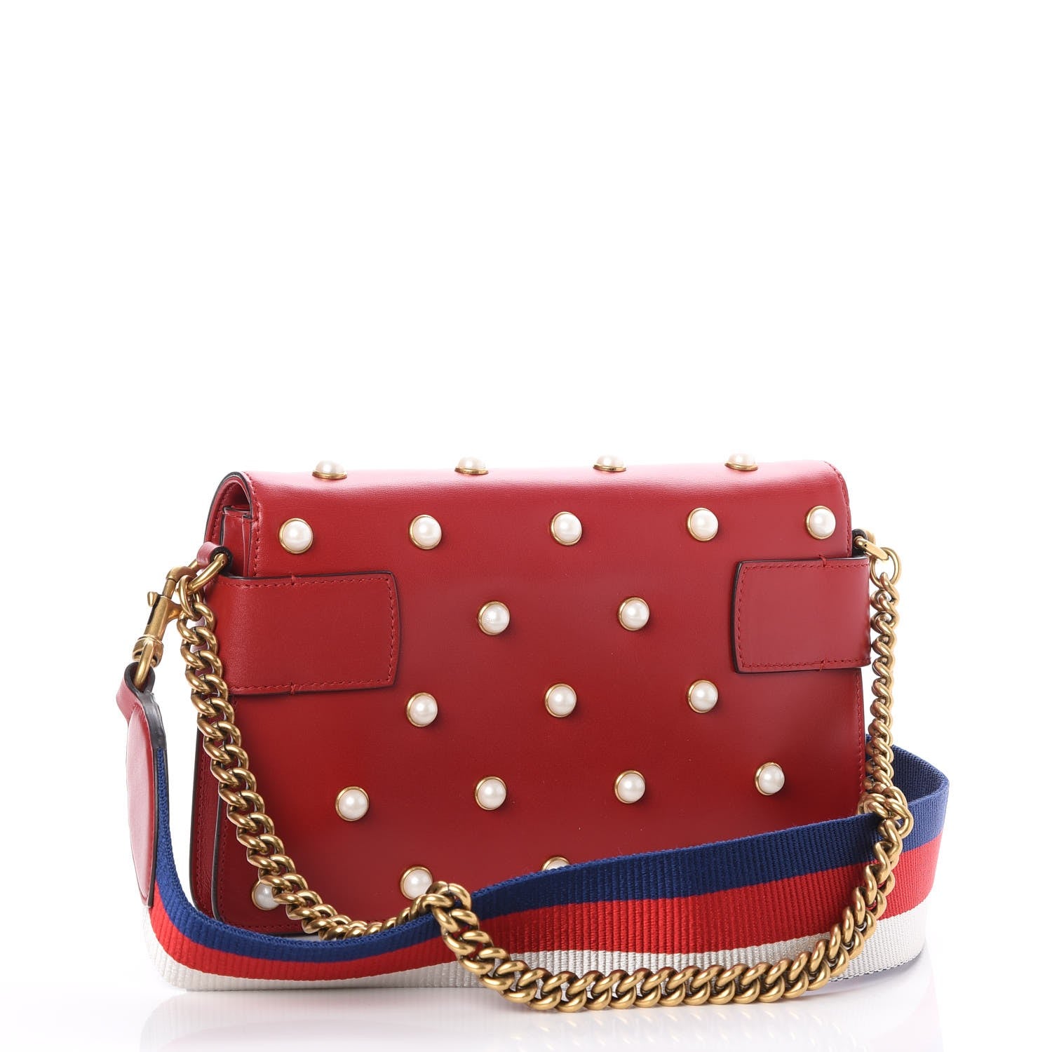 Gucci Nappa Pearl Studded Mini Queen Margaret Broadway Shoulder Bag Hibiscus Red 3 of 9