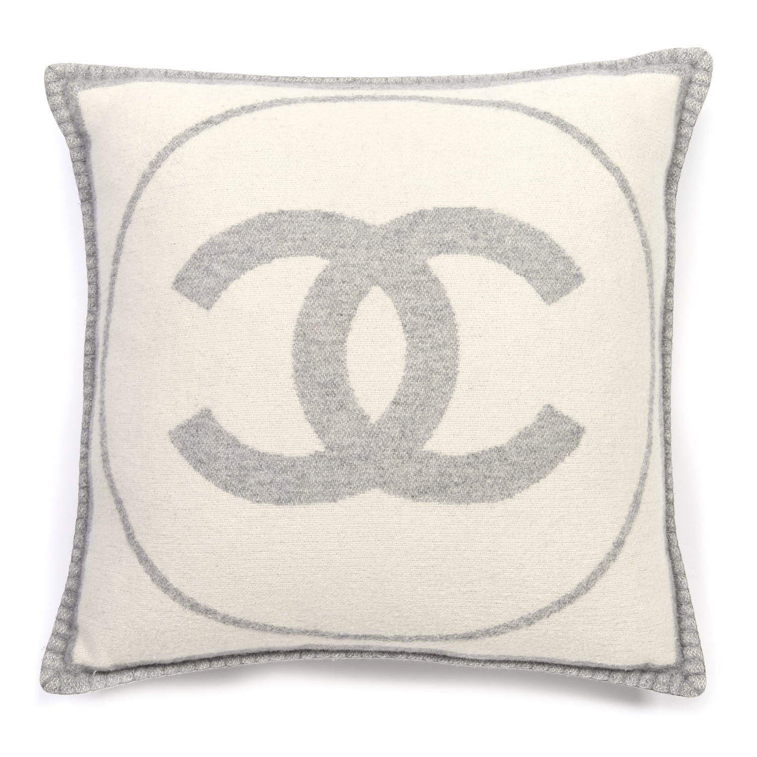 Chanel Merino Wool Cashmere CC Pillow Grey Off White 1 of 3