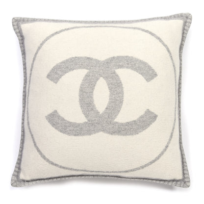 Chanel Merino Wool Cashmere CC Pillow Grey Off White 1 of 3