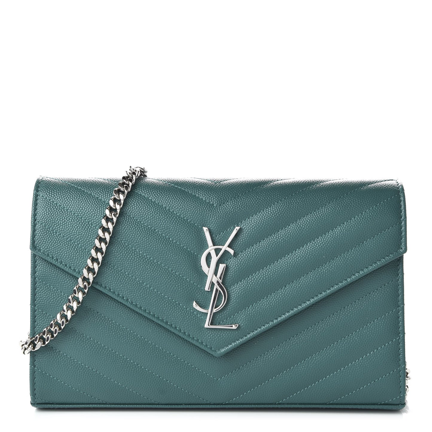 Grain De Poudre Matelasse Chevron Monogram Chain Wallet Malachite