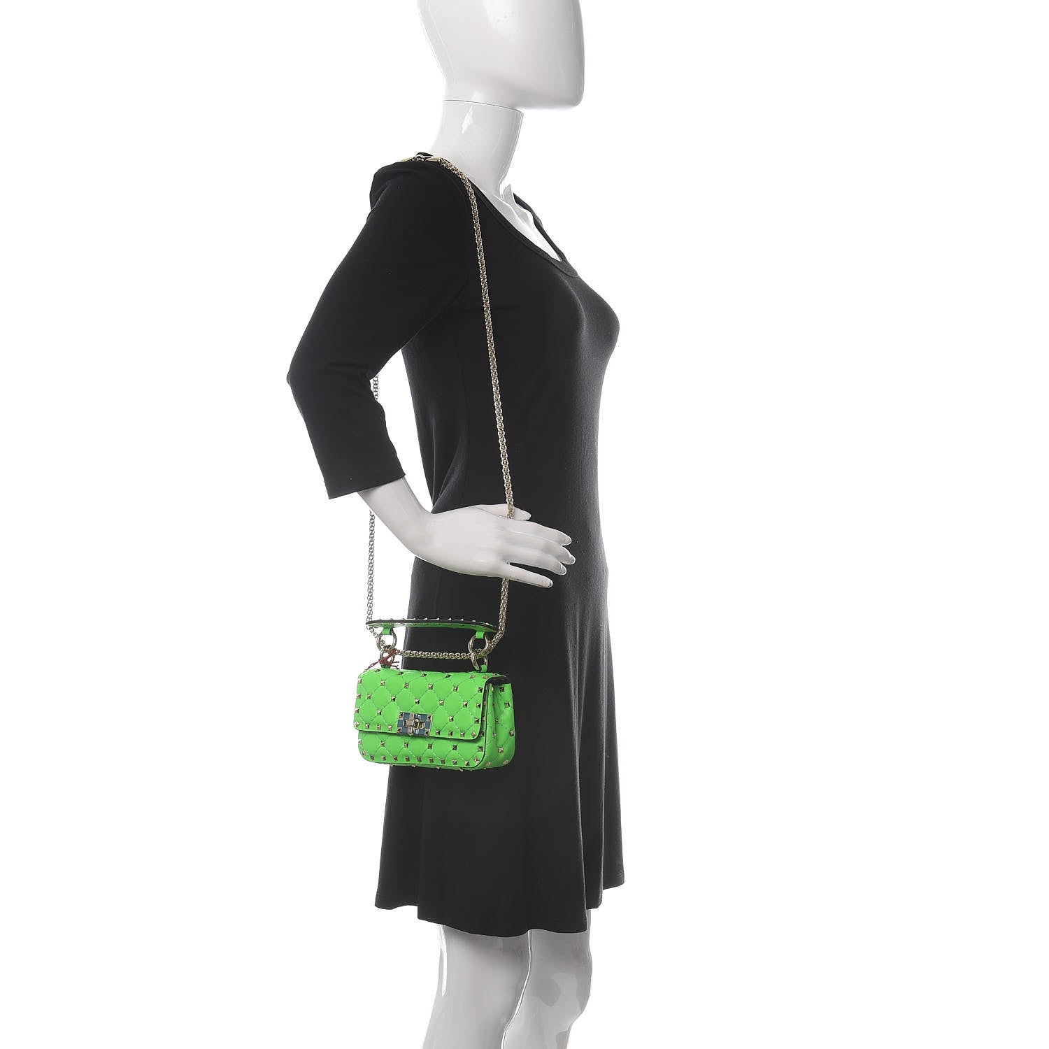 Valentino Garavani Calfskin Mini Rockstud Spike Shoulder Bag Fluo Green 2 of 9